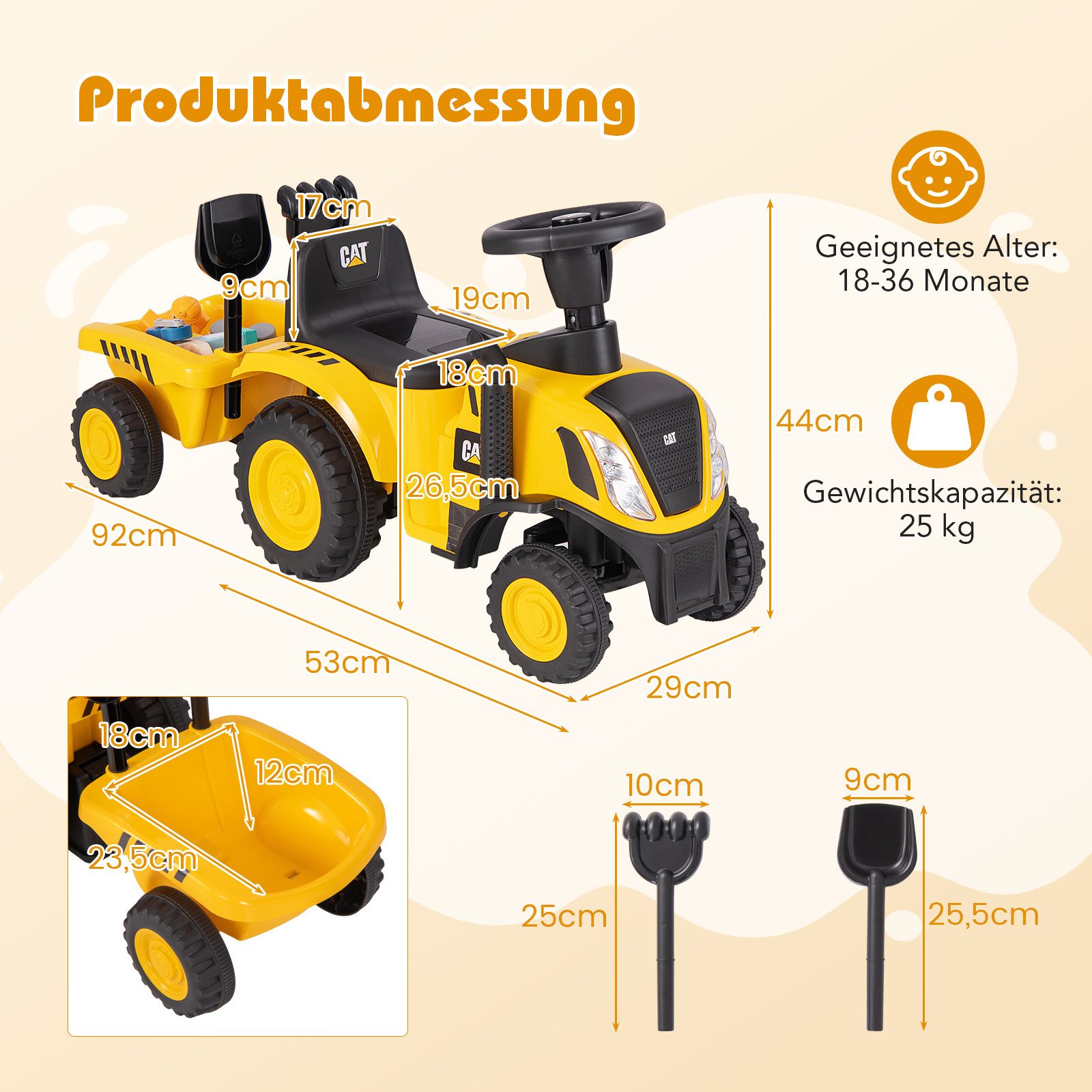 KOMFOTTEU Rutscherauto Rutschtraktor, mit abnehmbarem Anhänger, Hupe, Motor günstig online kaufen