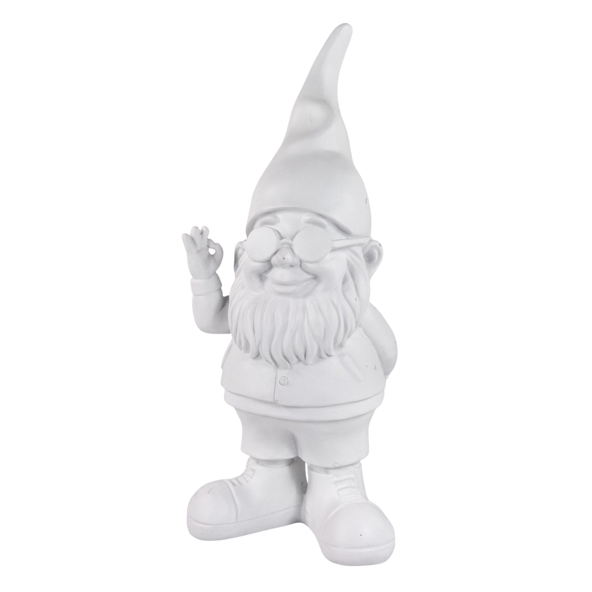 trends for living Gartenzwerg Mittelfinger OK-Symbol 27 cm Weiß Schwarz freche lustige Statue