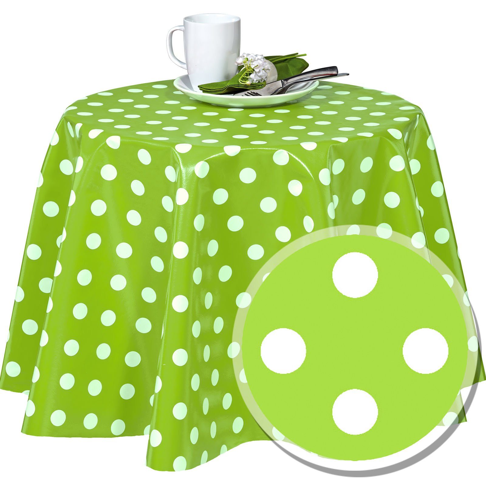 Melody Gartentischdecke Wachstuchtischdecke Wachstuch Tischdecke Gartentischdecke Punkte grün abwaschbar eckig rund oval, fleckenabweisend, wasserabweisend, Glattes Gewebe, bedruckt, abwischbar, wasserfest, fleckschutz | Tischdecken