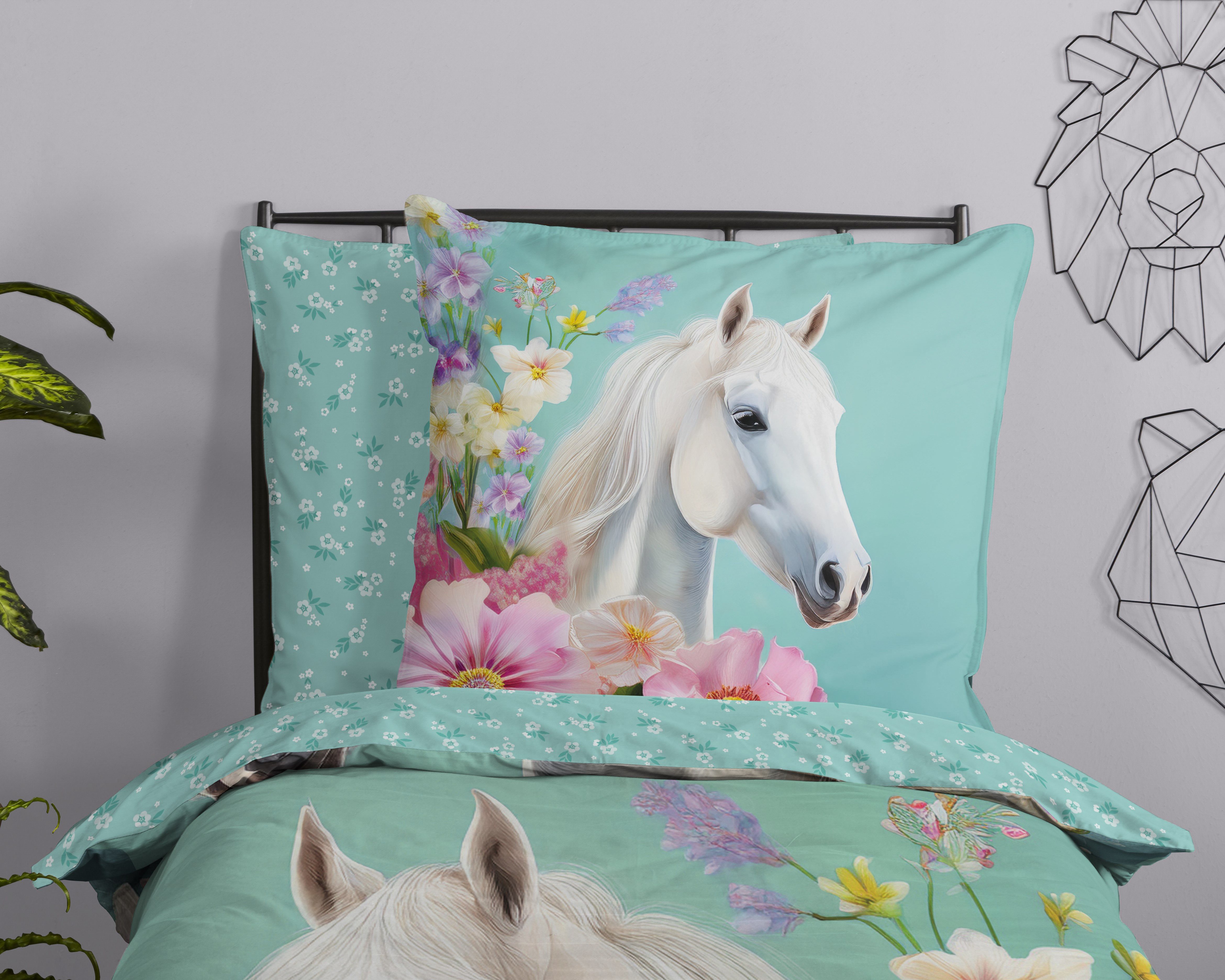 good morning Kinderbettwäsche Binky, Renforcé, 2 teilig, Baumwolle, Renforcé, 135x200, Wendeoptik, Kind, Mädchen, Pferd
