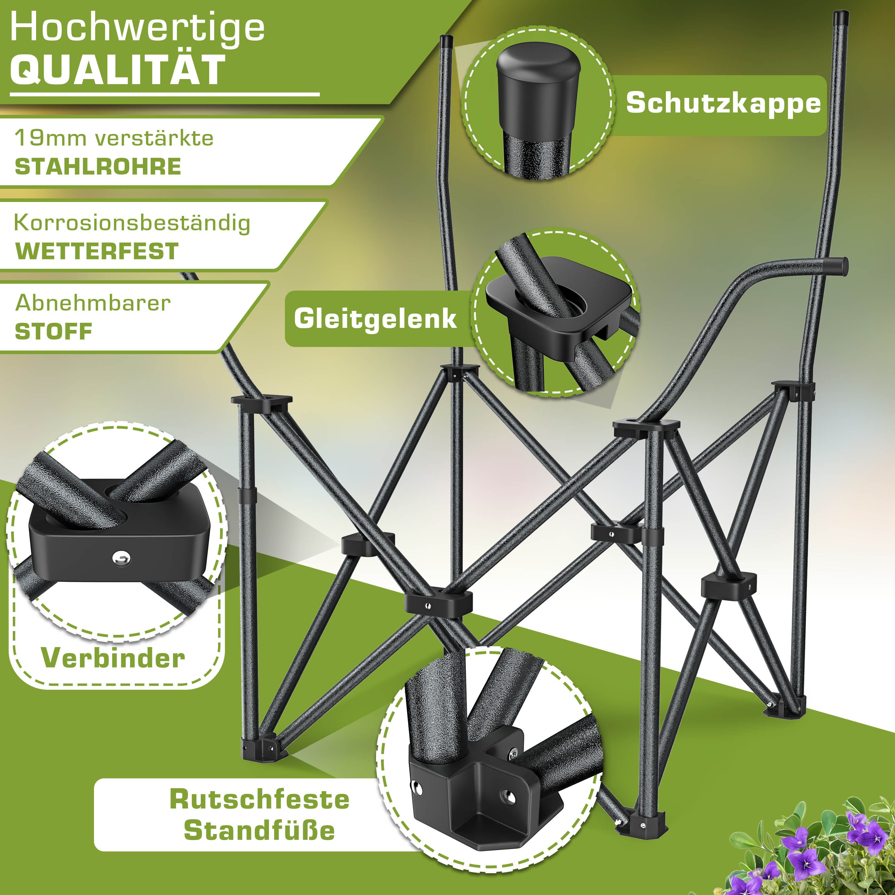 TRESKO Campingstuhl Faltbar bis 200kg Faltstuhl mit Kühltasche, Getränkehalter (Seitentasche, Klappstuhl XXL inkl. Tragetasche Angelstuhl), gepolstert für Outdo – Bild 4 von 5