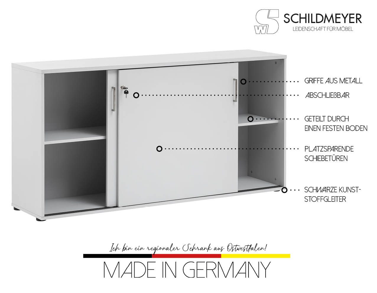 Schildmeyer Aktenschrank Serie 1500 made in Germany abschließbare Kommode, Maße B160,2 x T41 x H84,2 cm, Made in Germany