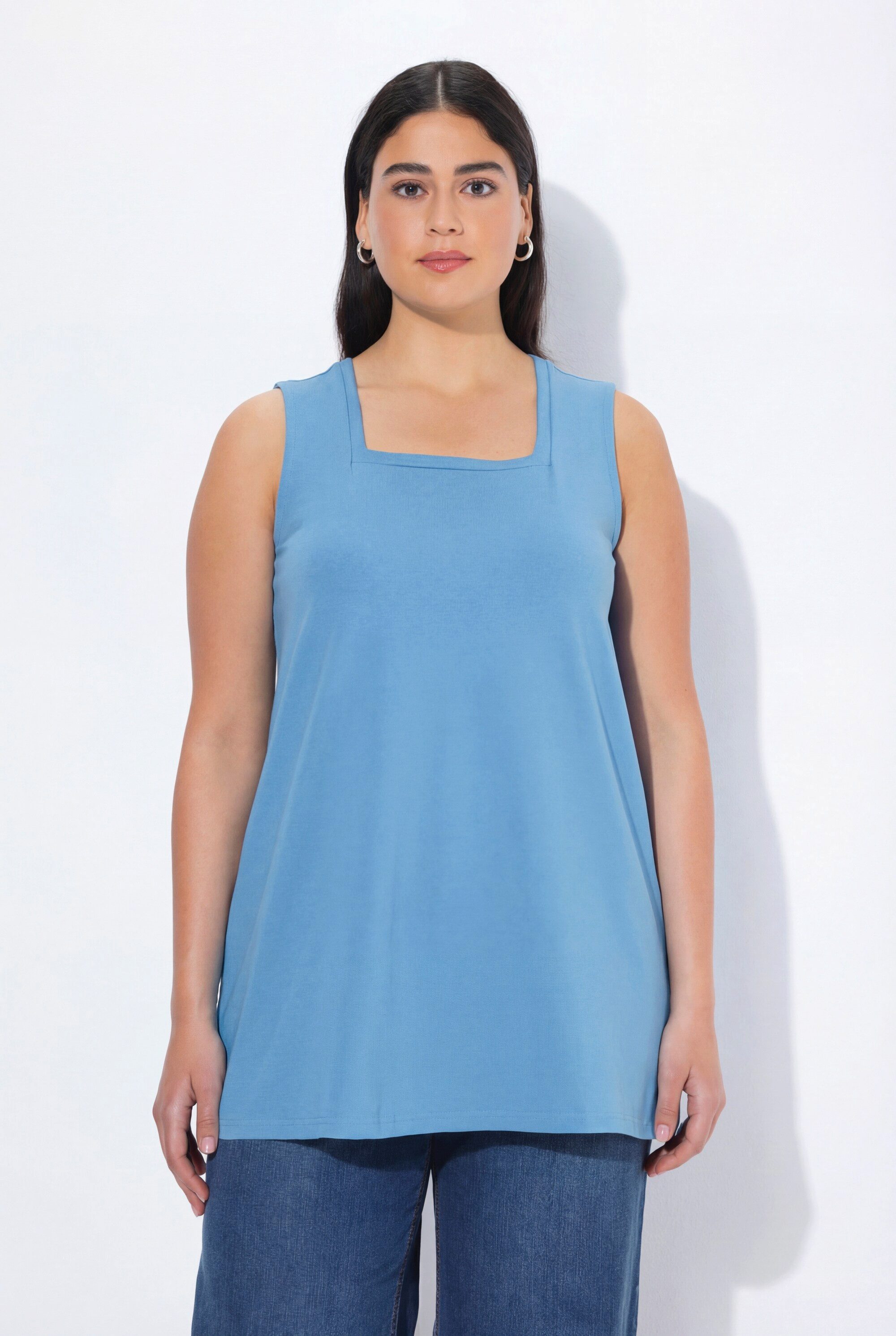 Ulla Popken Longshirt Longtop Classic Fit Carré-Ausschnitt ärmellos