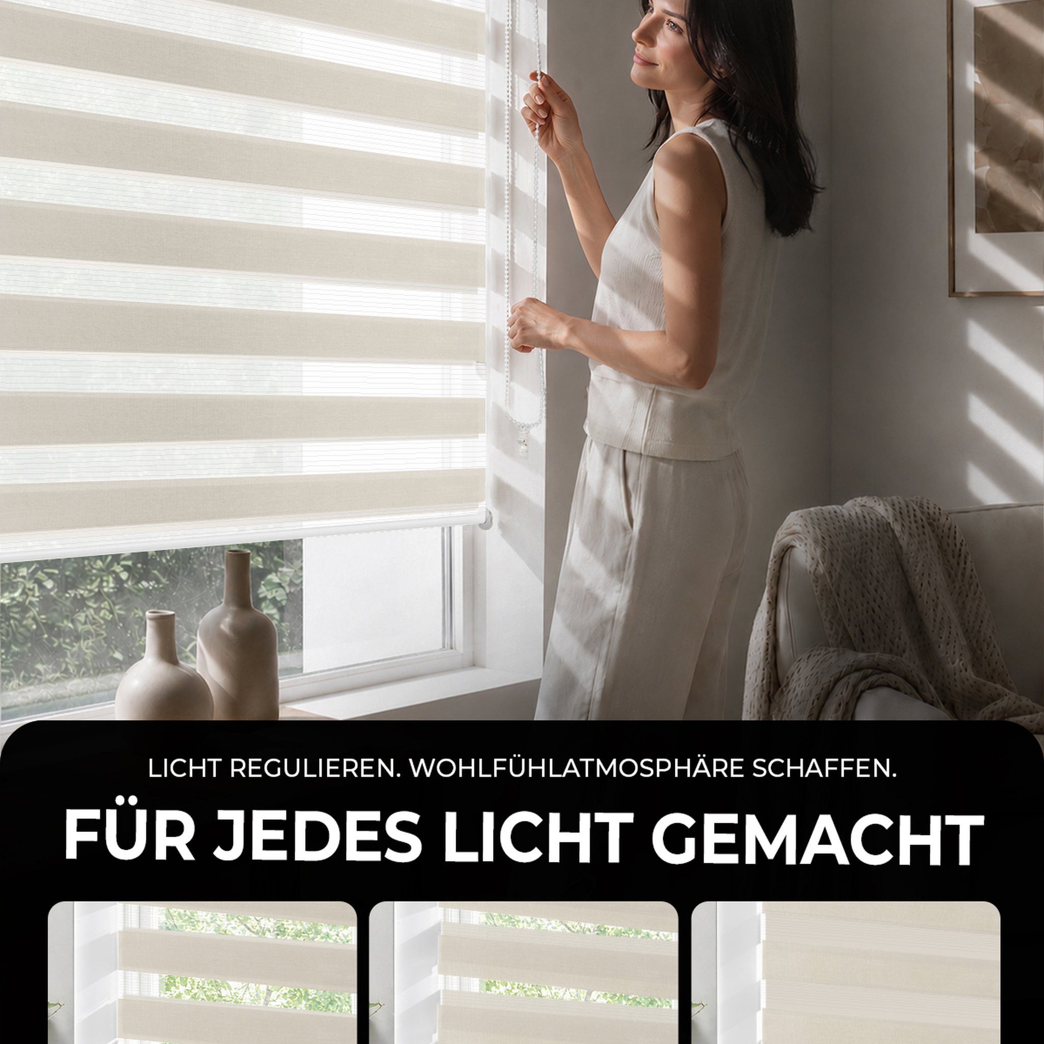 Doppelrollo Zevra Doppelrollo Duo Rollo 30x120cm creme weiß, Victoria M., halbtransparent, ohne Bohren, freihängend, verschraubt, Feuchtraumgeeignet, Sichtschut – Bild 3 von 5
