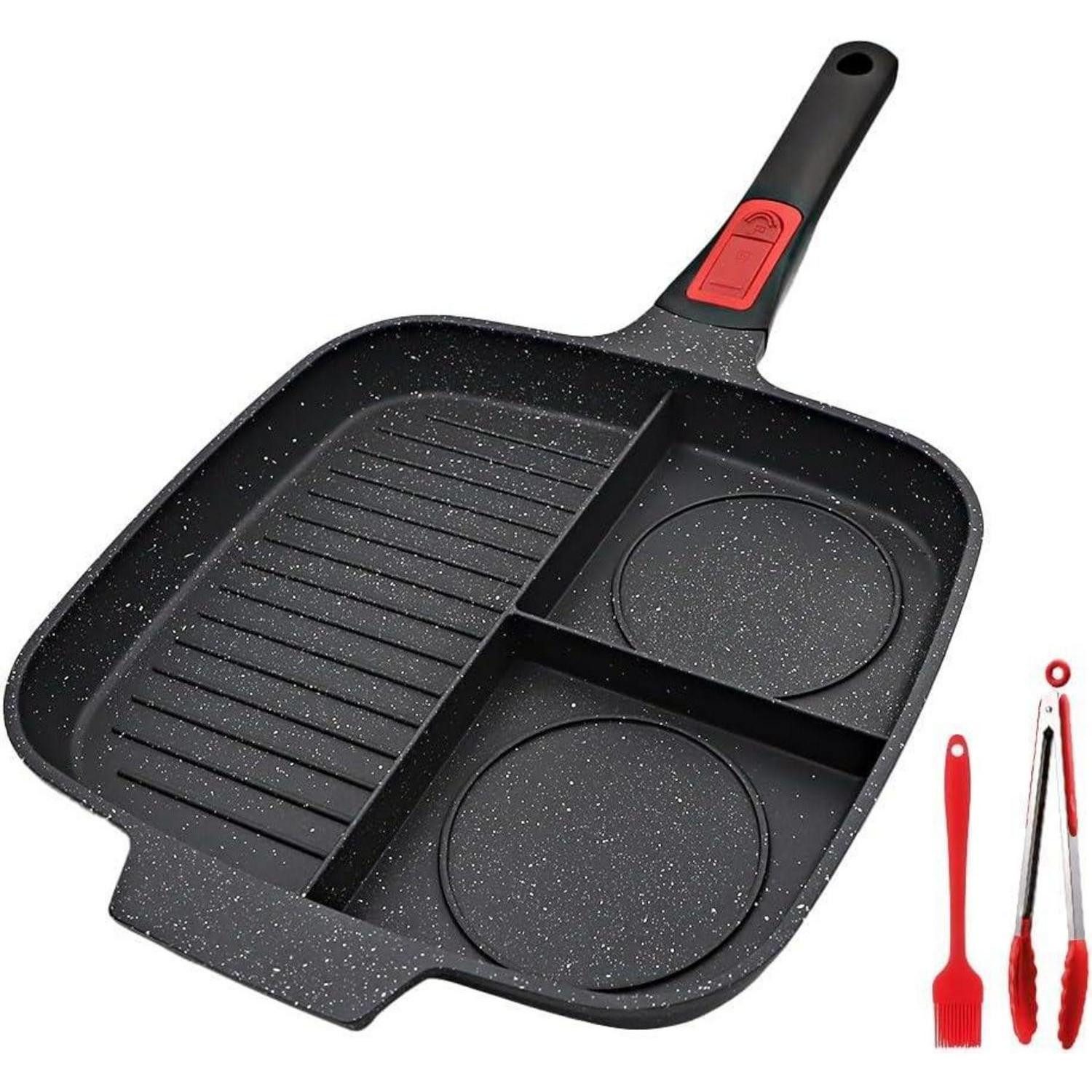 LuxusKollektion Grillpfanne Grillpfanne Induktion abnehmbar 3in1 Antihaft Schwarz abnehmbar