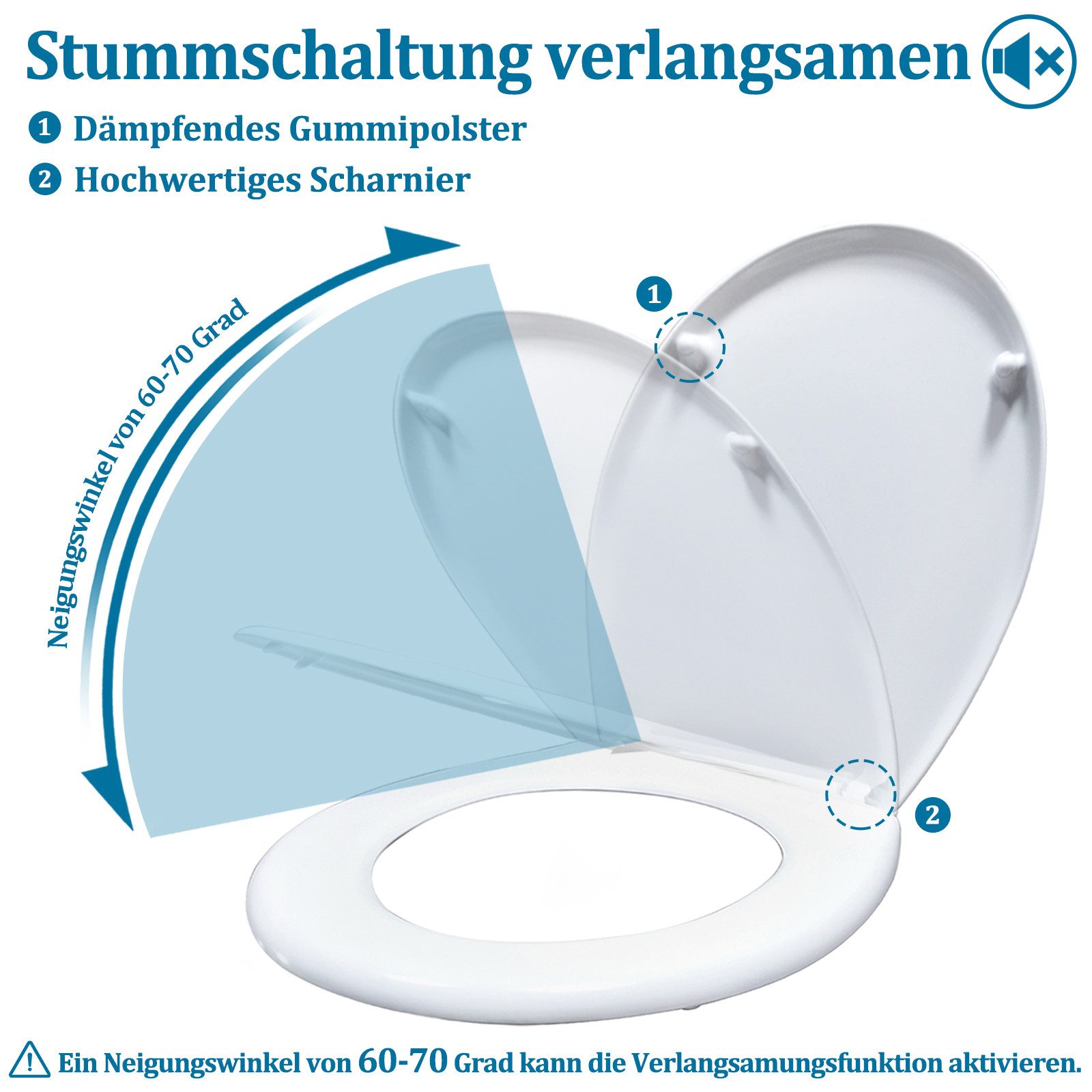 FIVMEN WC-Sitz Toilettendeckel Absenkautomatik Klobrille mit Softclose Toilettensitz (aus Hartplastik Klodeckel aus Duroplast Universal Größe)