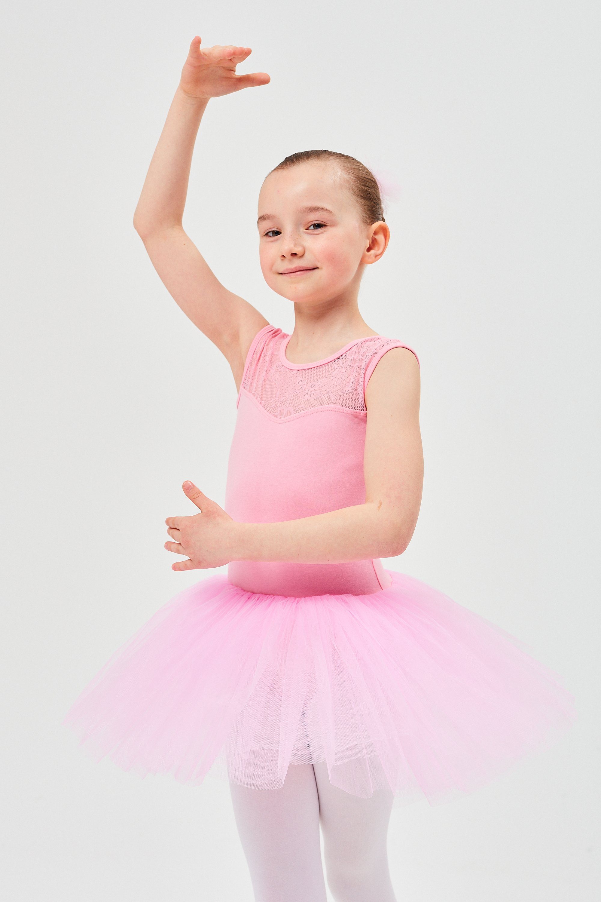 tanzmuster Tüllkleid Ballett Tutu mit Spitzeneinsatz Ballettkleid aus weicher Baumwolle mit langem Tüllrock, für Mädchen rosa
