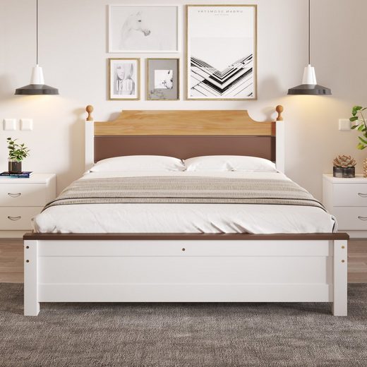 HAUSS SPLOE Holzbett Doppelbett Holzbett Bettrahmen Kinderbett Jugendbett (140x200 cm, Kiefernholzrahmen mit Mittelfuß)