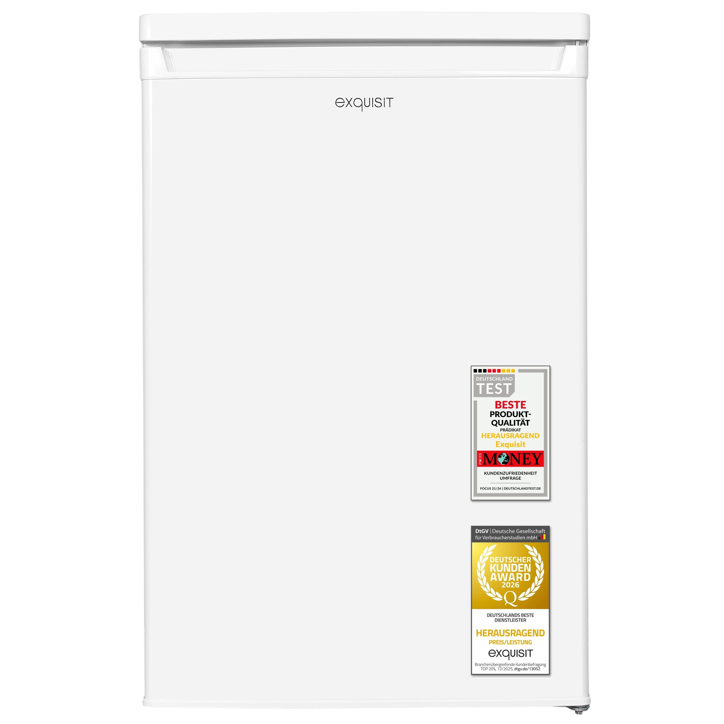 exquisit Vollraumkühlschrank KS516-V-040D, 85 cm hoch, 55 cm breit, 126 l Nutzinhalt, LED Beleuchtung, 39 dB, Geräuschklasse C