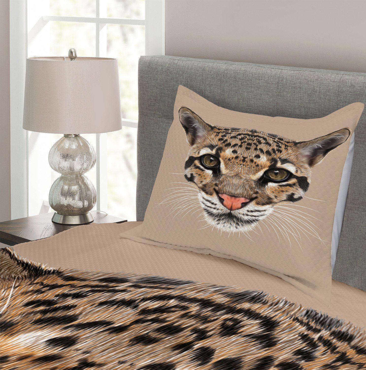 Waschbar, Abakuhaus, Set Tier Kissenbezügen Baby-Leopard-wilde mit Tagesdecke
