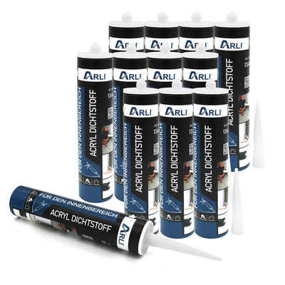 ARLI Spachtelmasse 12x Acryl 310ml Dichtstoff Universal Bauacryl, Maleracryl Fugendichter weiß Dichtstoff