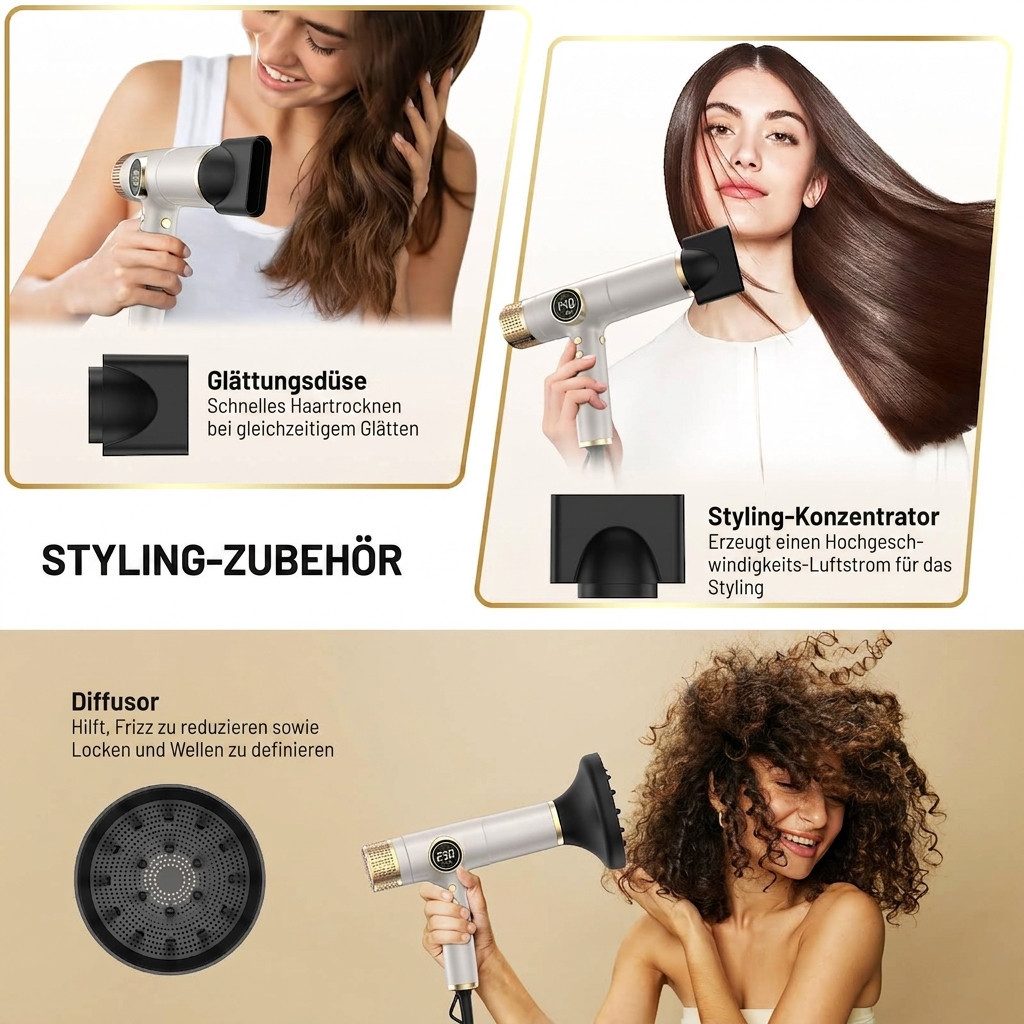 Rolipo Ionic-Haartrockner 200 Mio. Ionen-Haartrockner 2000W, 110.000 U/min, Multihaarstyler, 2000 W, Hairstyler, Reisespannung 100-240V, Überhitzungsschutz – Bild 3 von 5