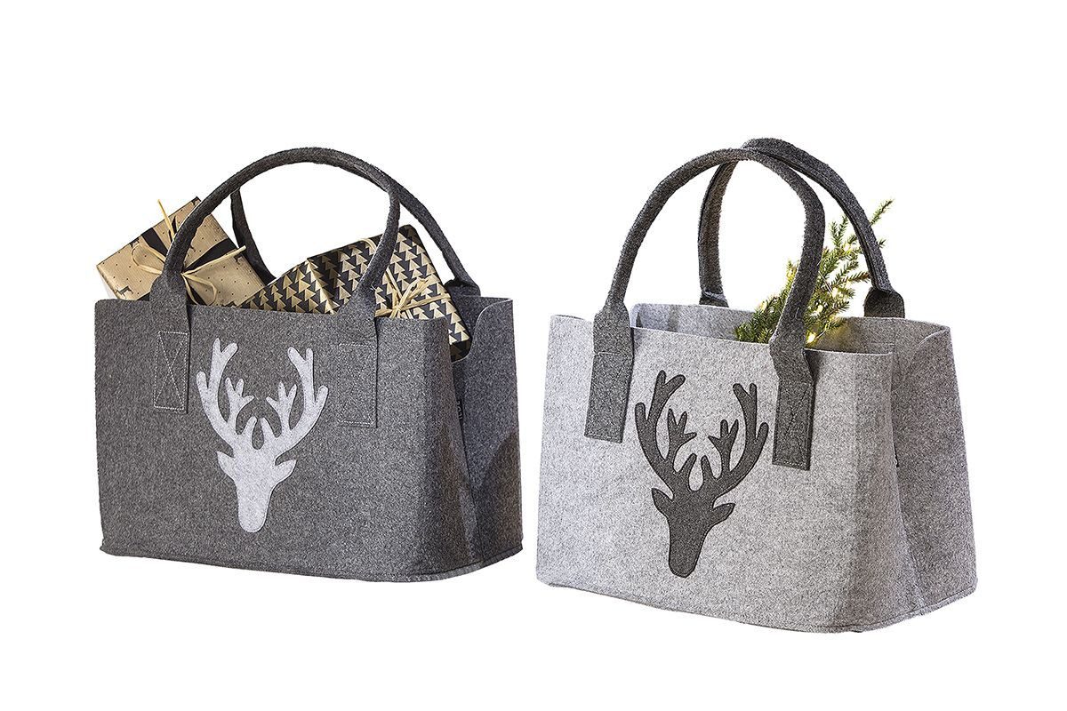 Dekoobjekt Filztasche in Dunkelgrau oder grau HIRSCH Shopper Tragetasche