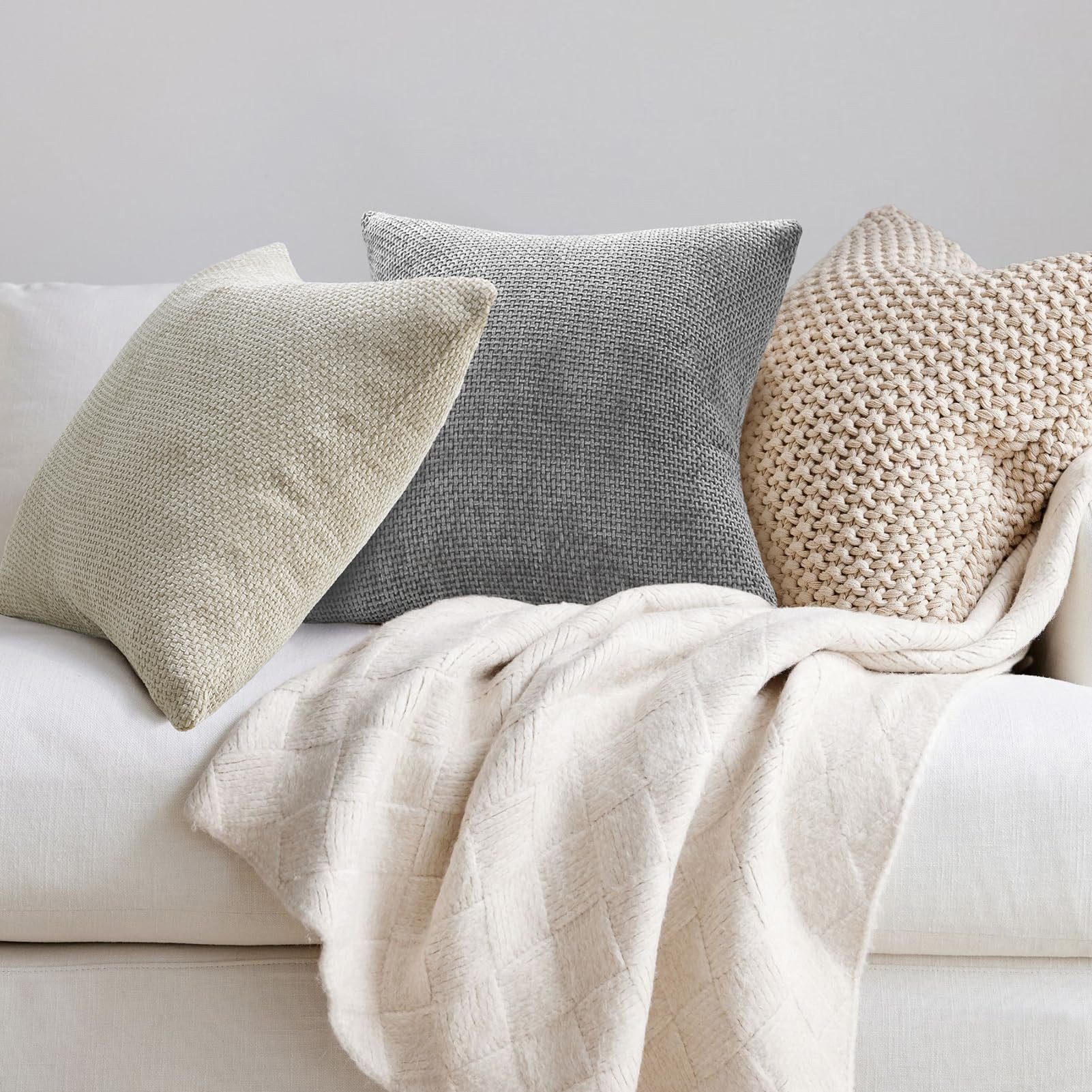 Topfinel Kissenbezug 40x40 samt kissenbezüge 50x50 Weich Sofa Deko Rattanstreifen, kissenbezug 4er set Grau Farbverlauf Wohnzimmer Kinder Hautfreundlich