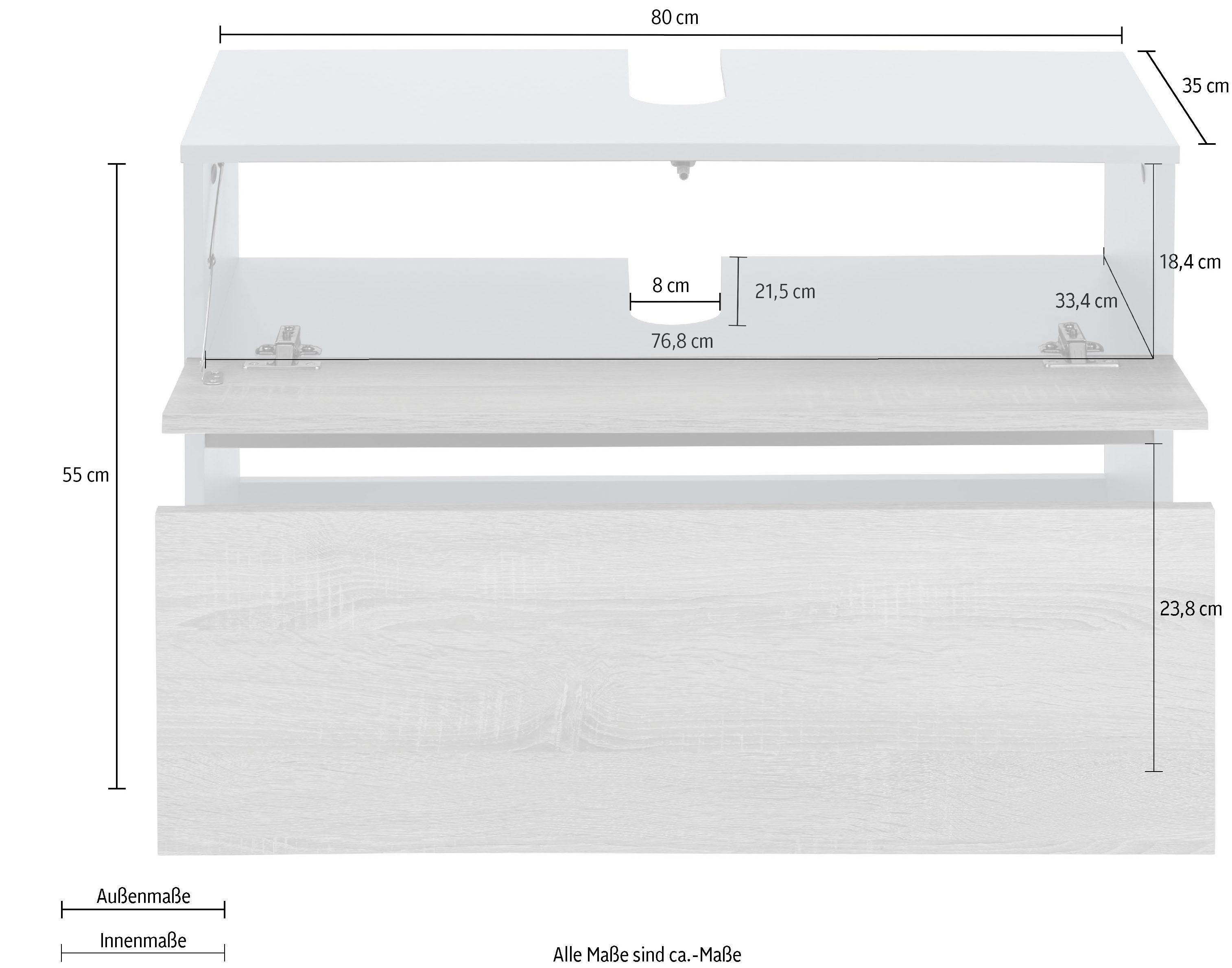 Home affaire Waschbeckenunterschrank Wisla Push-to-open-Funktion, | weiß weiß/weiß 80 cm 55 Höhe cm, Siphonausschnitt, Breite