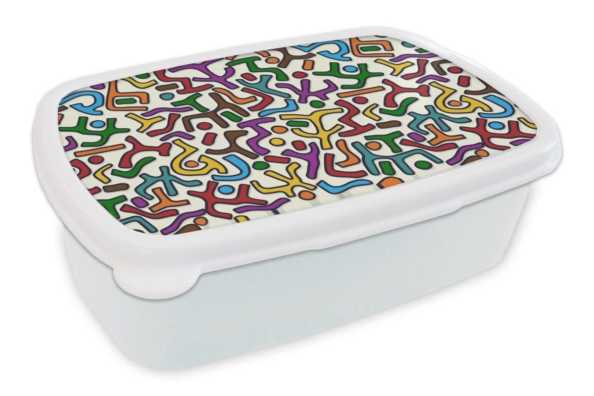 MuchoWow Lunchbox Abstrakt - Muster - Afrika, Kunststoff, (2-tlg), Brotbox für Kinder und Erwachsene, Brotdose, für Jungs und Mädchen weiß