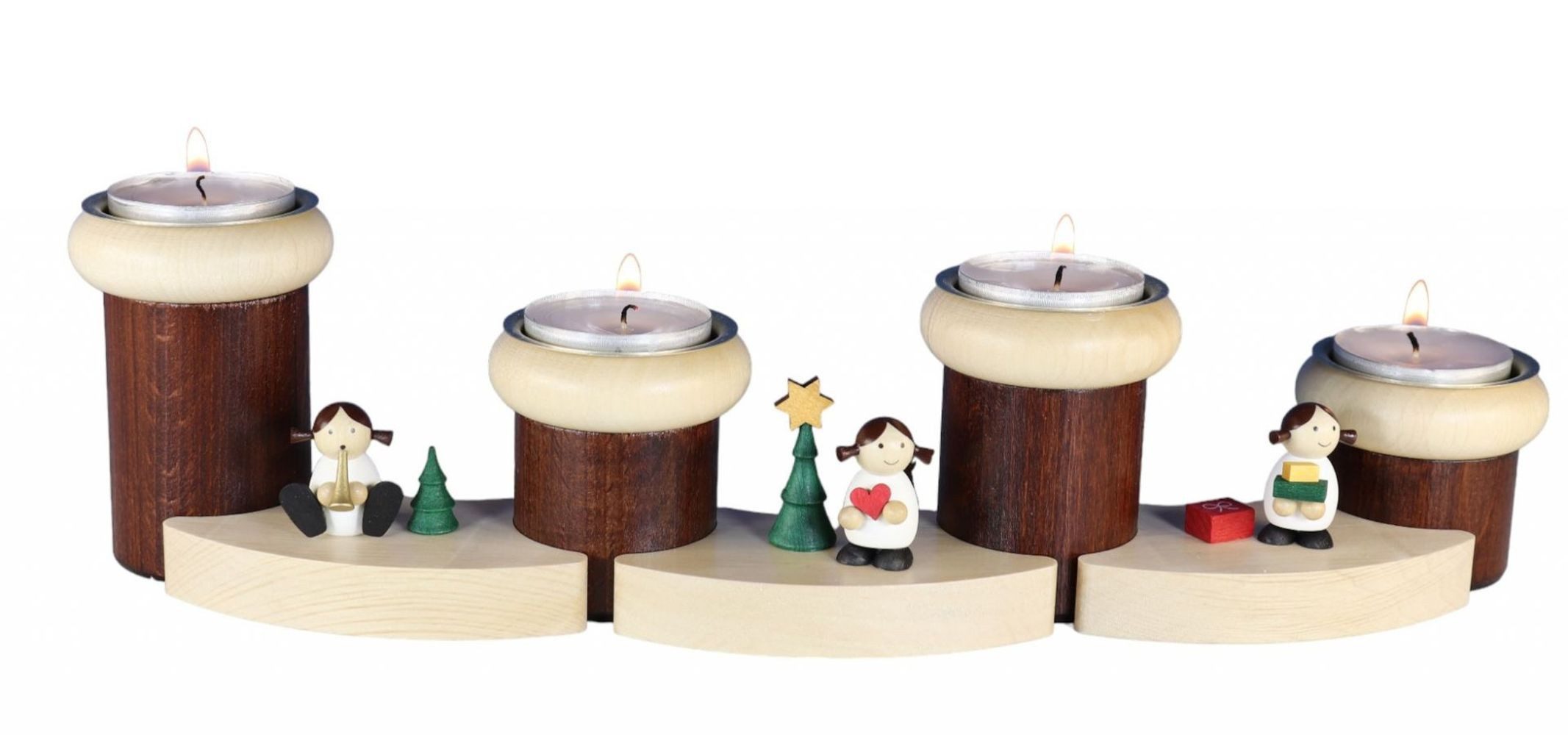 Ullrich Kunsthandwerk Teelichthalter Adventsleuchter Engel 7-tlg mit Teelichter bunt BxH 32x8cm NEU