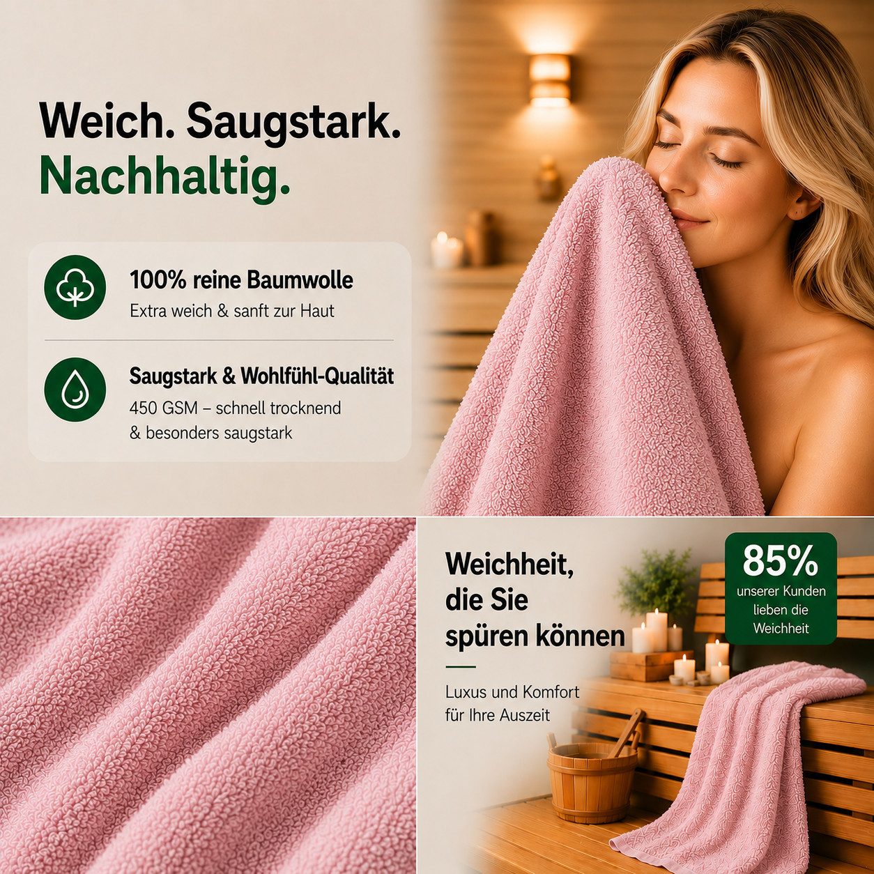 Komfortec Handtuch Set Premium 8x Handtuch & Badetuch Set - 4er 50x100 + 4er 70x140 cm, Frottee (8-St), 100% Baumwolle, Weich, 470 g/m2
