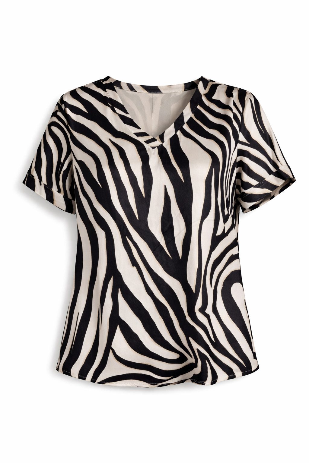 ITALY VIBES Kurzarmbluse - Bluse kurzarm Damen - Animal Print - Zebra - Blusenshirt ONE SIZE / passend für Größe S - L