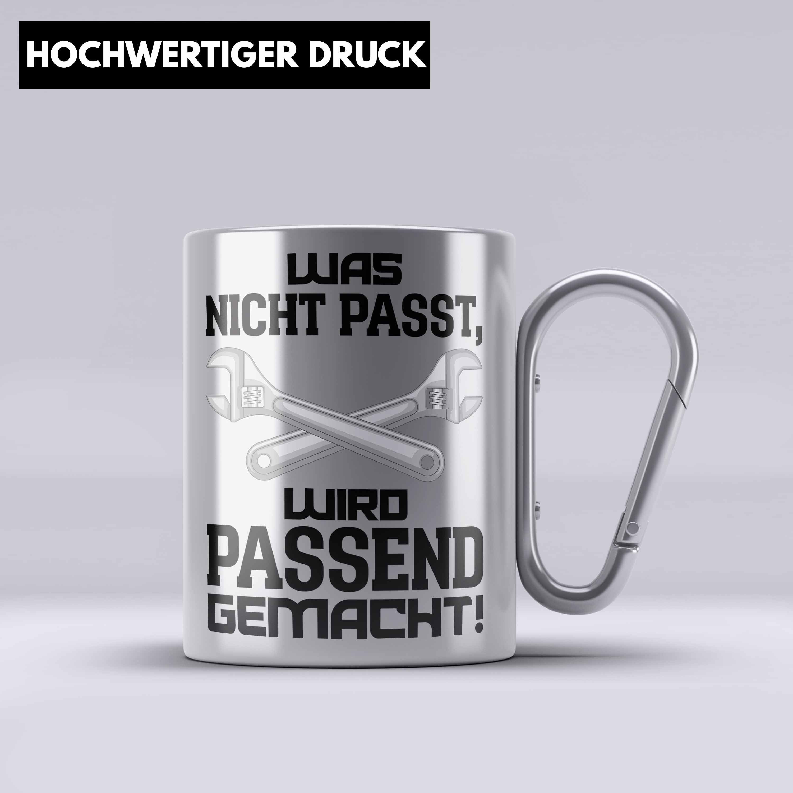 KaffeeEde Geschenke Spruch Handwerker Silber Thermotasse für Trendation mit Tasse Handwerk Edelstahl