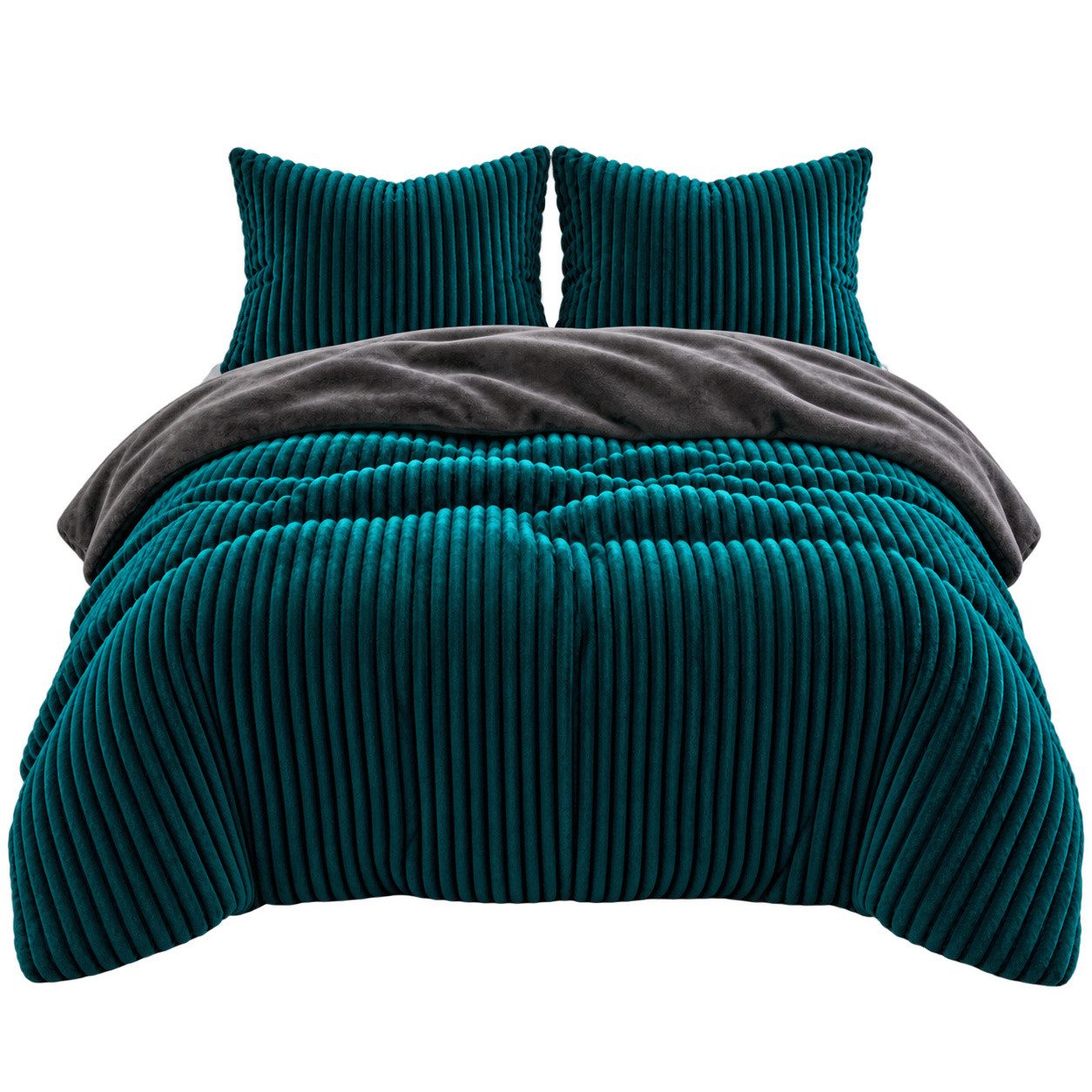 Leonado Vicenti Bettwäsche CORD Optik, Teddy Plüsch, Cashmere Touch, Fleece, 2 teilig, Winter, Wendeseite Anthrazit, flauschig, warm, Nicky-Plüsch