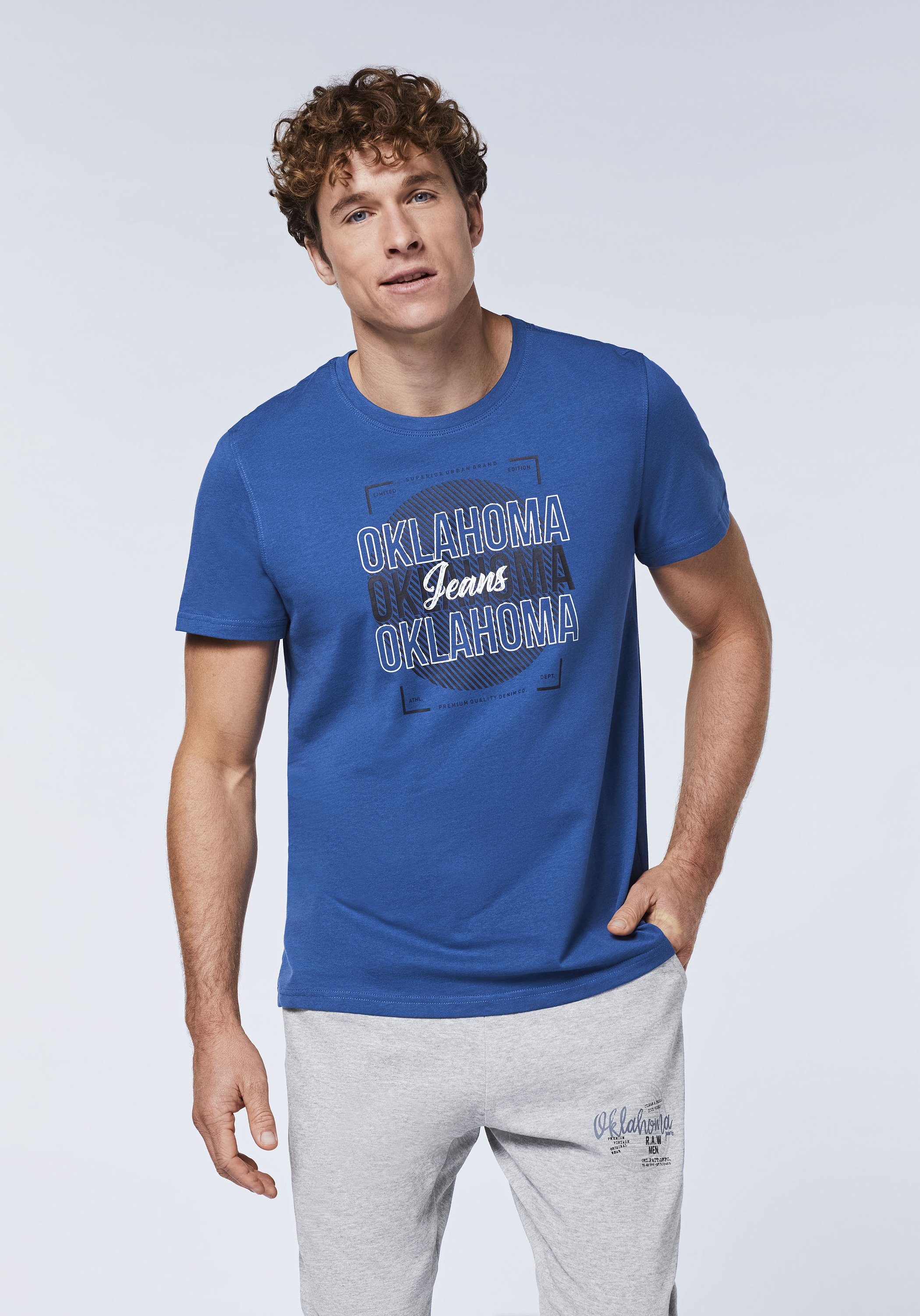 Oklahoma Jeans Print-Shirt neuen Set im Label-Look Sail 19-4042