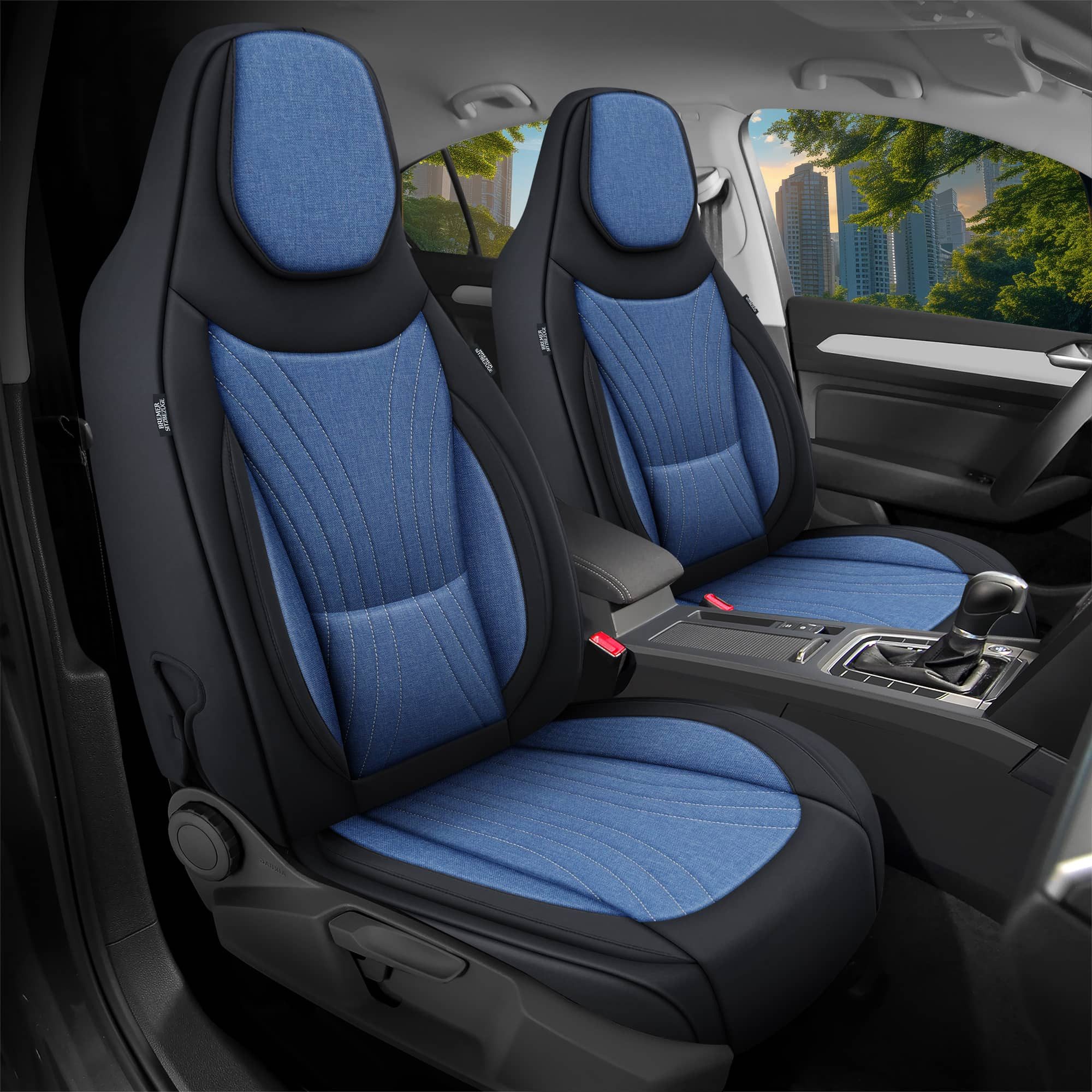 BREMER SITZBEZÜGE Autositzbezug für Seat Toledo 2 1M Bj 1999-04 (C6), Set, Schonbezüge Sitzbezüge Fahrer und Beifahrer, in Schwarz/Blau
