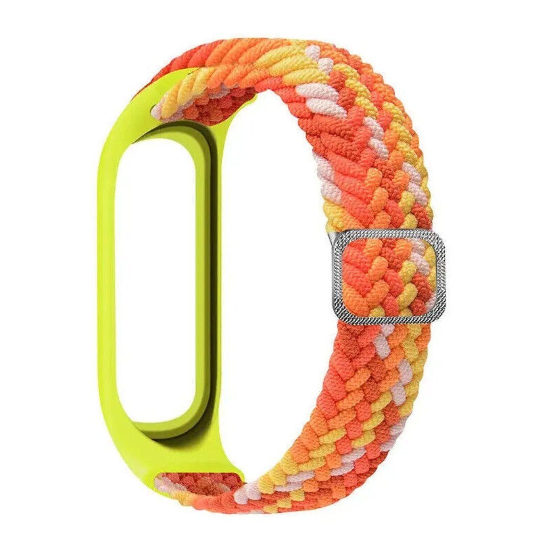 SmartUP Uhrenarmband Geflochtenes Solo Loop Armband für Xiaomi Mi 3 4 5 6 7, Uhrenarmband mit verstellbaren Metallverschluss #5 Tricolor Orange