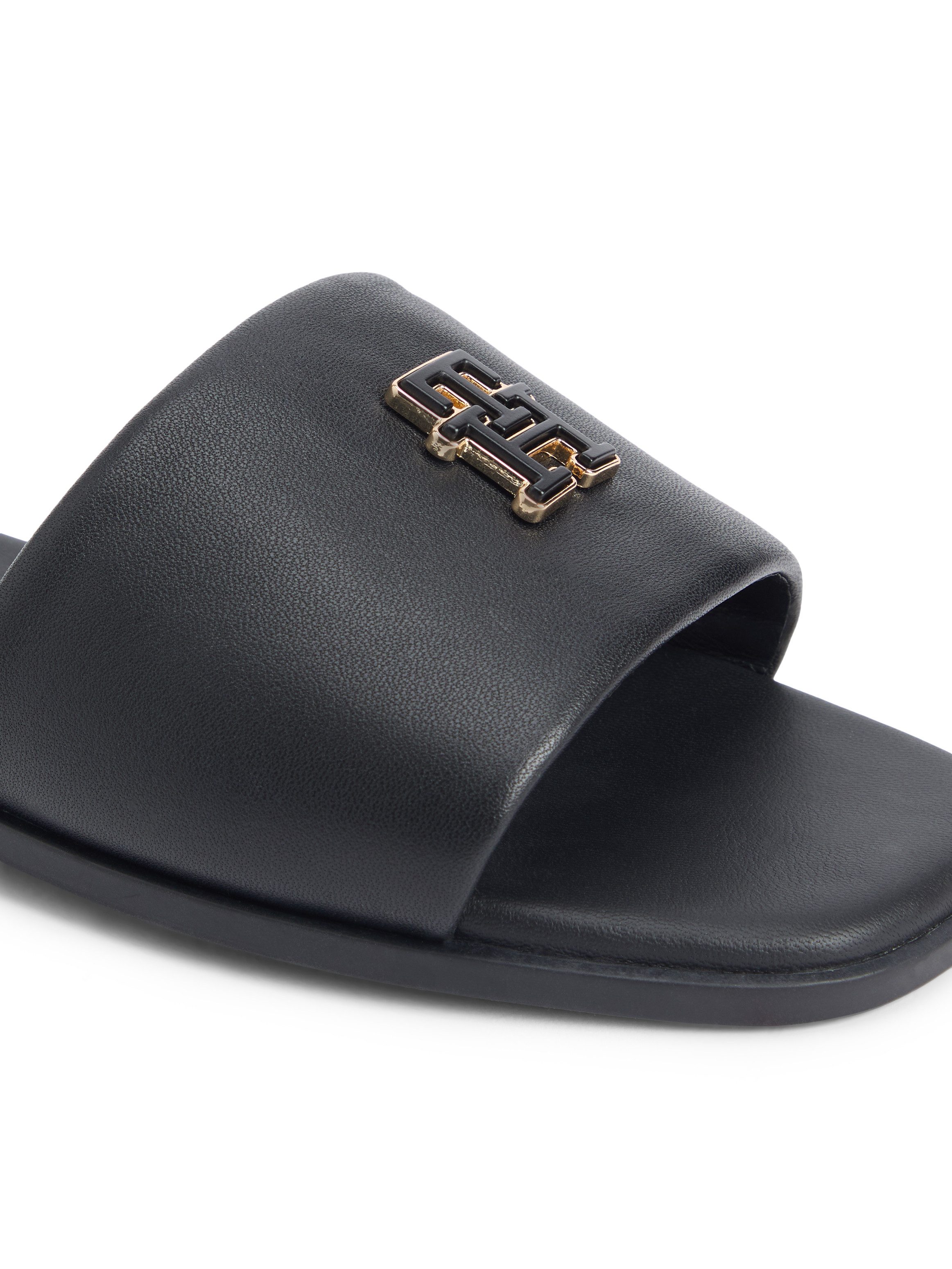 Tommy Hilfiger TH LOGO HARDWARE LEATHER MULE Pantolette, Blockabsatz, Sommerschuh, Schlupfschuh mit stylischem Logoemblem
