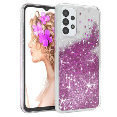 EAZY CASE Handyhülle Liquid Glittery Case für Samsung Galaxy A23 5G 6,6 Zoll, Bumper Case Back Cover Glitter Glossy Handyhülle Etui Violett Lila