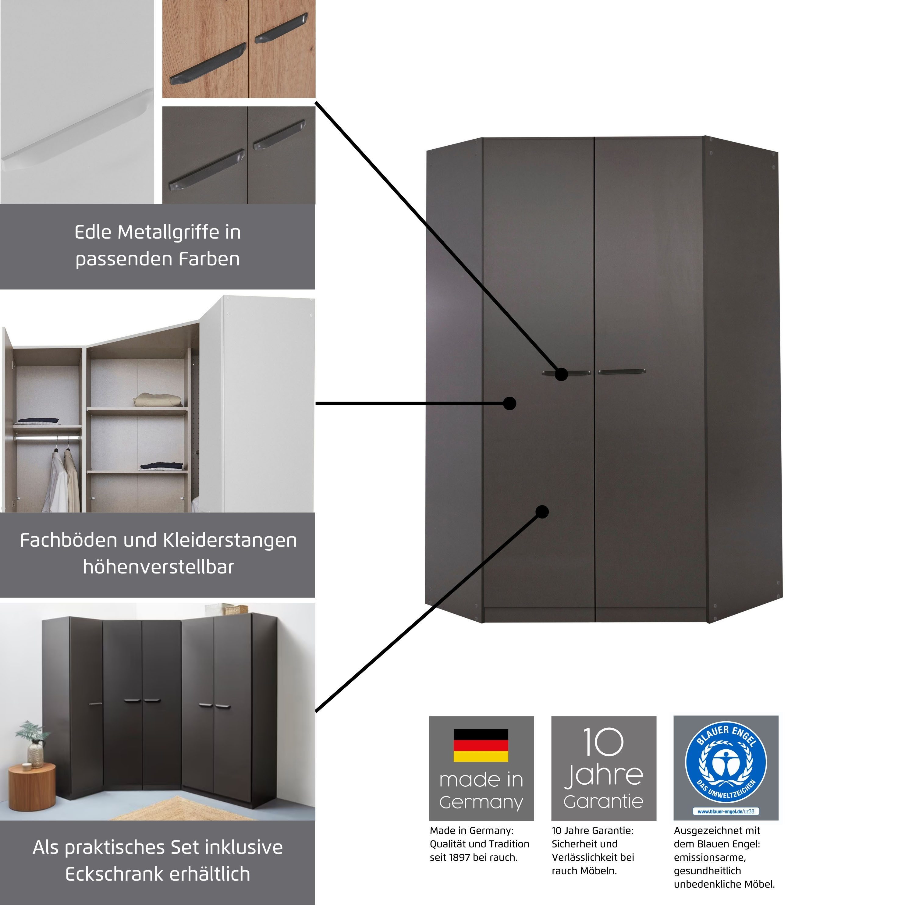 rauch Eckschrank Kleiderschrank Schrank Garderobe Wäscheschrank VANDOR voll ausgestattet, viel Stauraum, MADE IN GERMANY – Bild 4 von 5