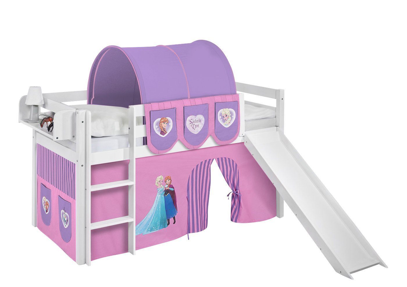 Lilokids Spielbett Hochbett JELLE mit Vorhang & Turm Frozen Anna & Elsa Eiskönigin