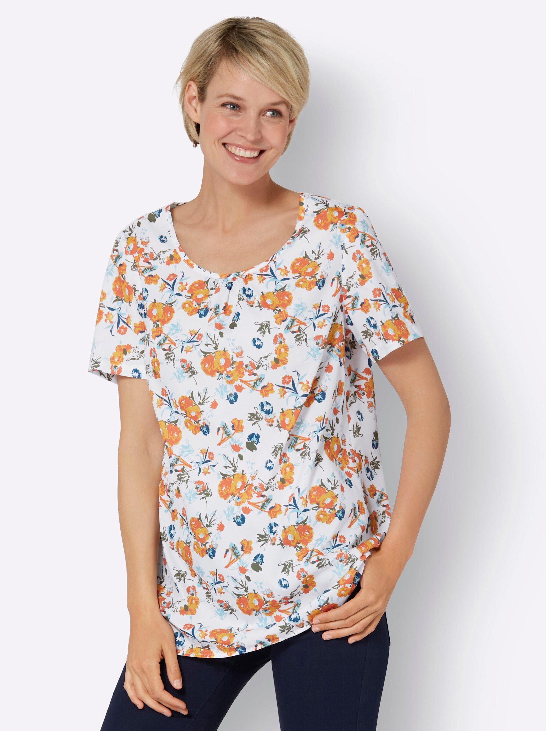 Sieh an! Klassische Bluse weiß-papaya-bedruckt | Blusen