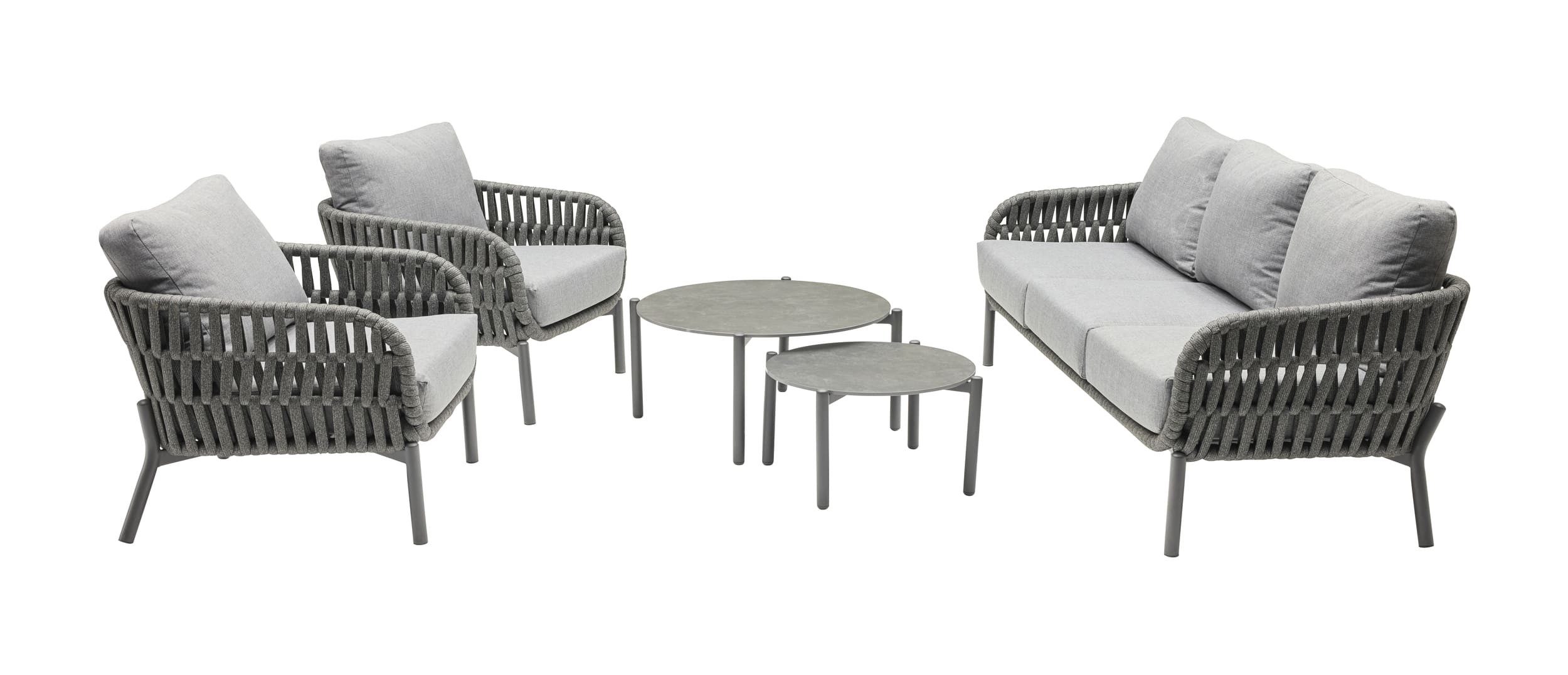 LC Garden Loungeset Gartenset »Terrano« 2 Loungetische + 2 Gartensessel + Gartensofa Rope, (5-tlg)