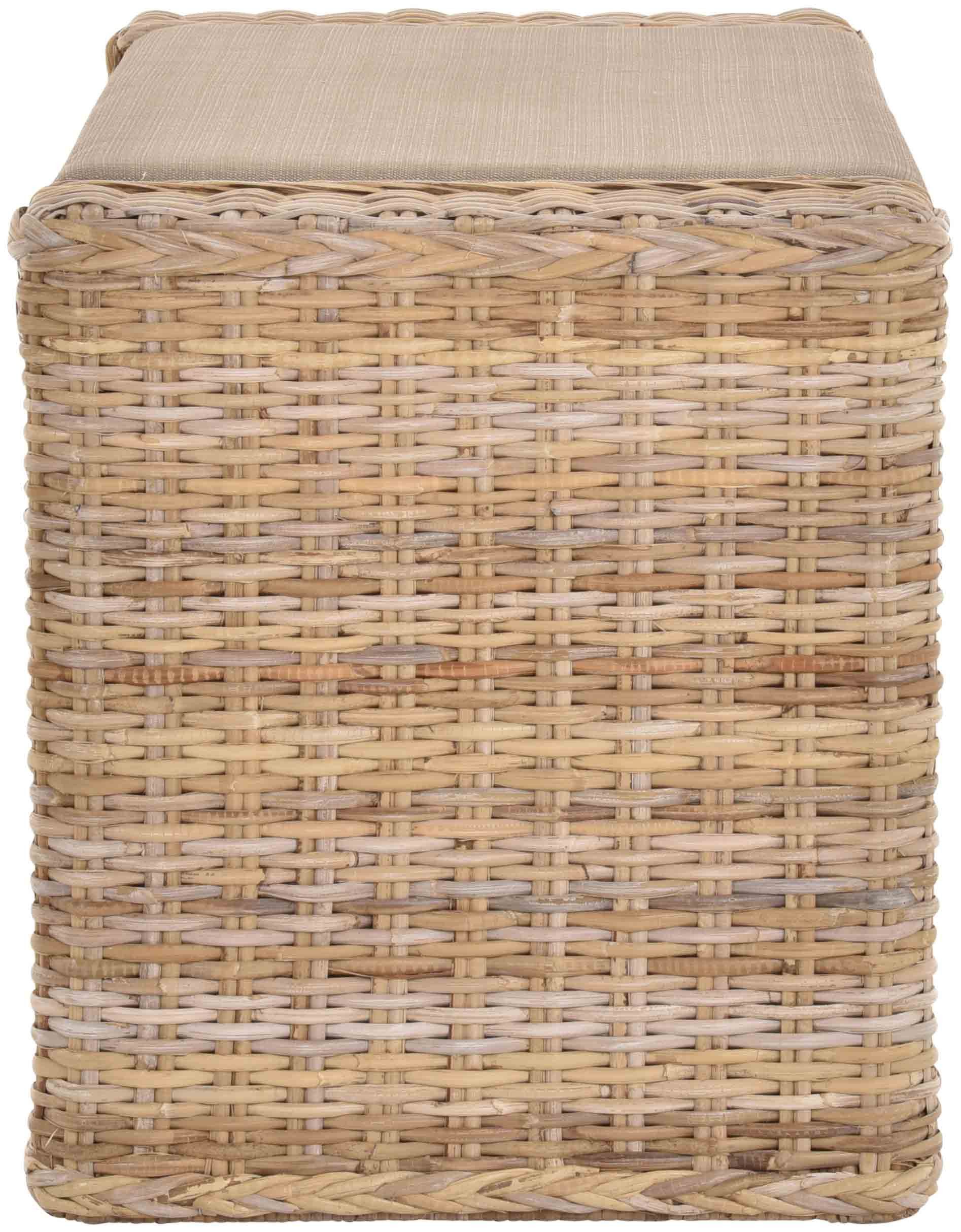 Krines Home Sitztruhe Rattan Wäschetruhe Sitzbank mit Stauraum Wäschesortierer 3 Fächer, mit Deckel