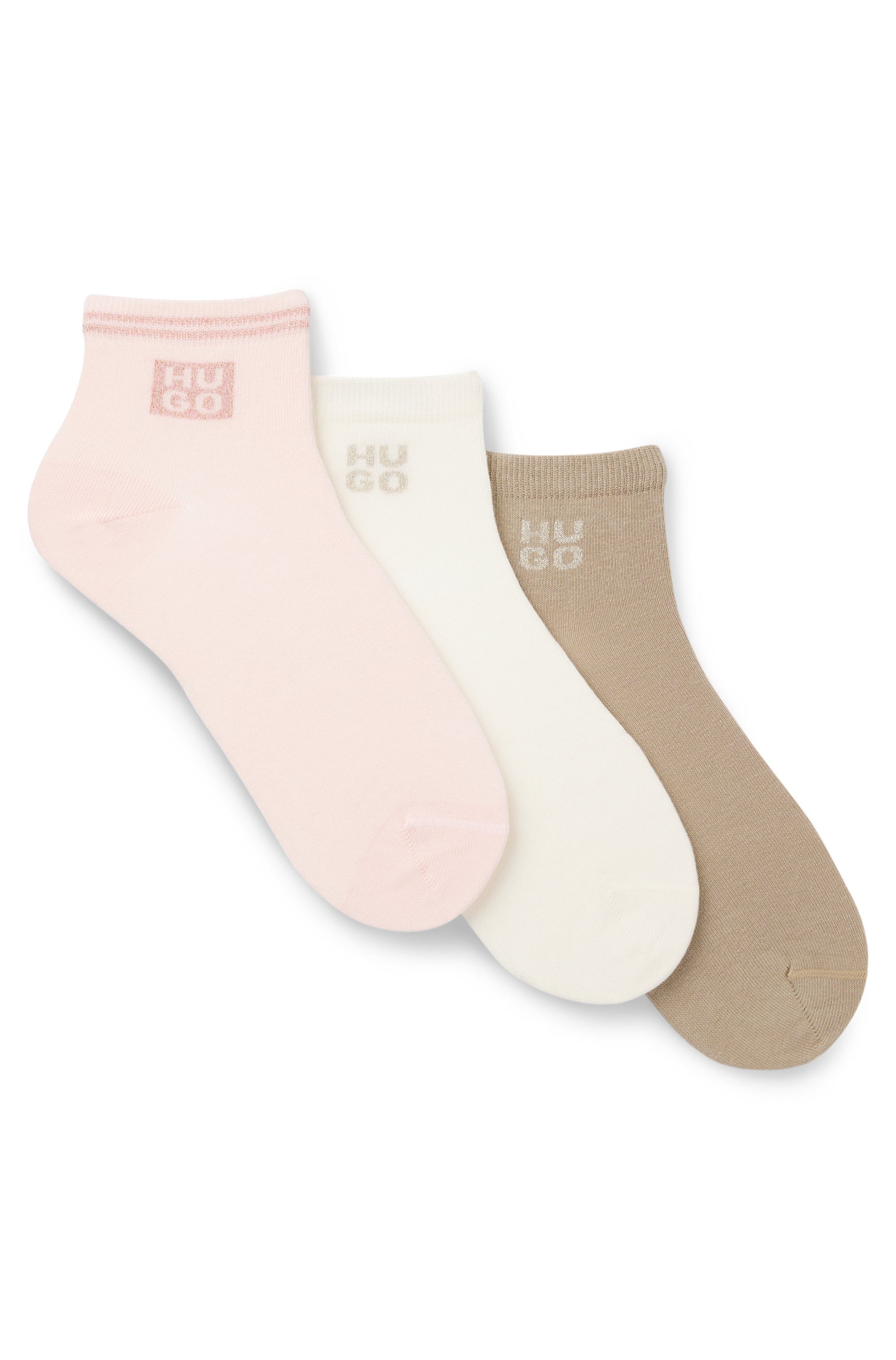 HUGO Kurzsocken 3P SH HEART CC W (3-Paar) mit Logos aus metallenem Garn