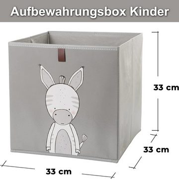 2friends Faltbox 3er Set Aufbewahrungsboxen für Kallax Boxen - Kinder Spielzeugkiste (33L x 33B x 33H cm), Abwaschbar Kallax Boxen mit Schlaufe zum Herausziehen Grau