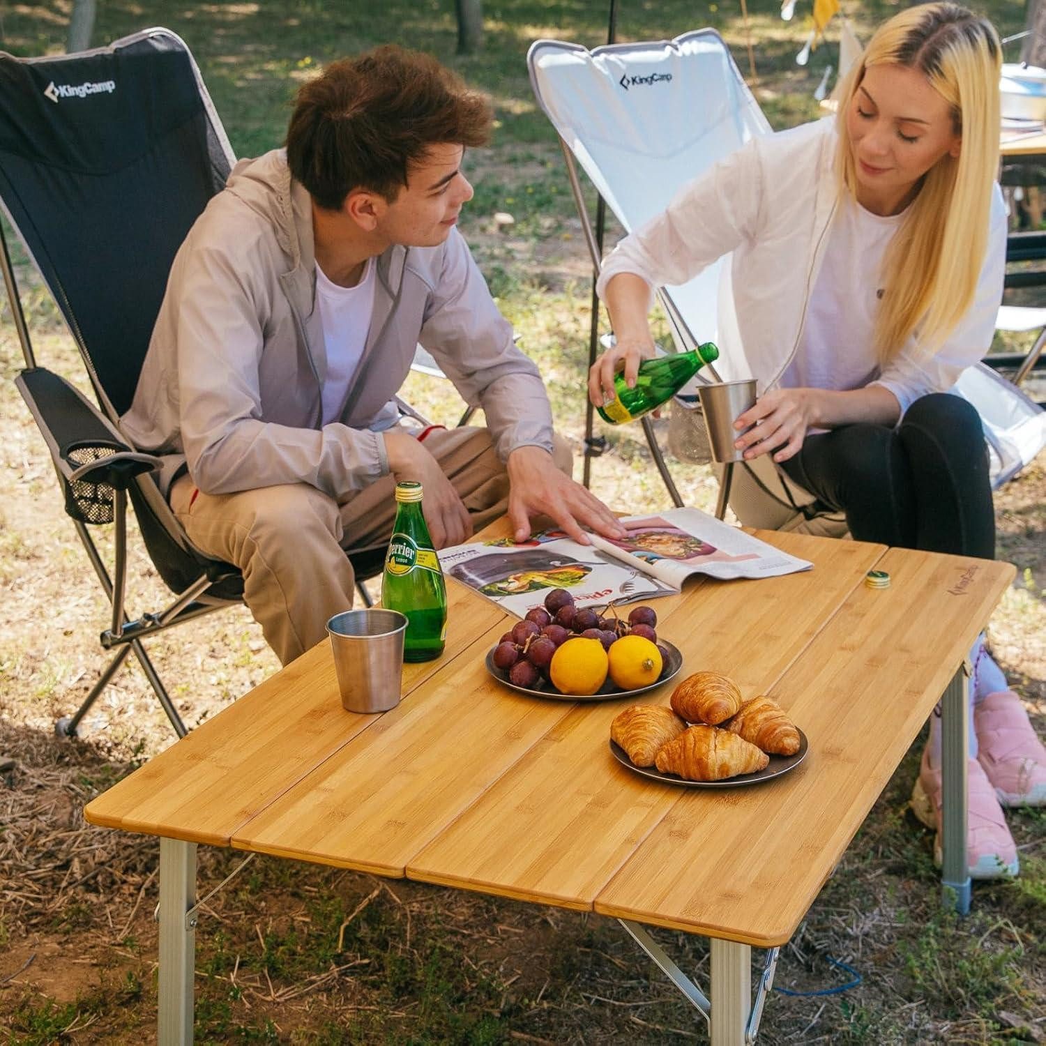 LuxusKollektion Campingtisch Campingtisch Bambus klappbar höhenverstellbar 3 Höhen - 100x65cm