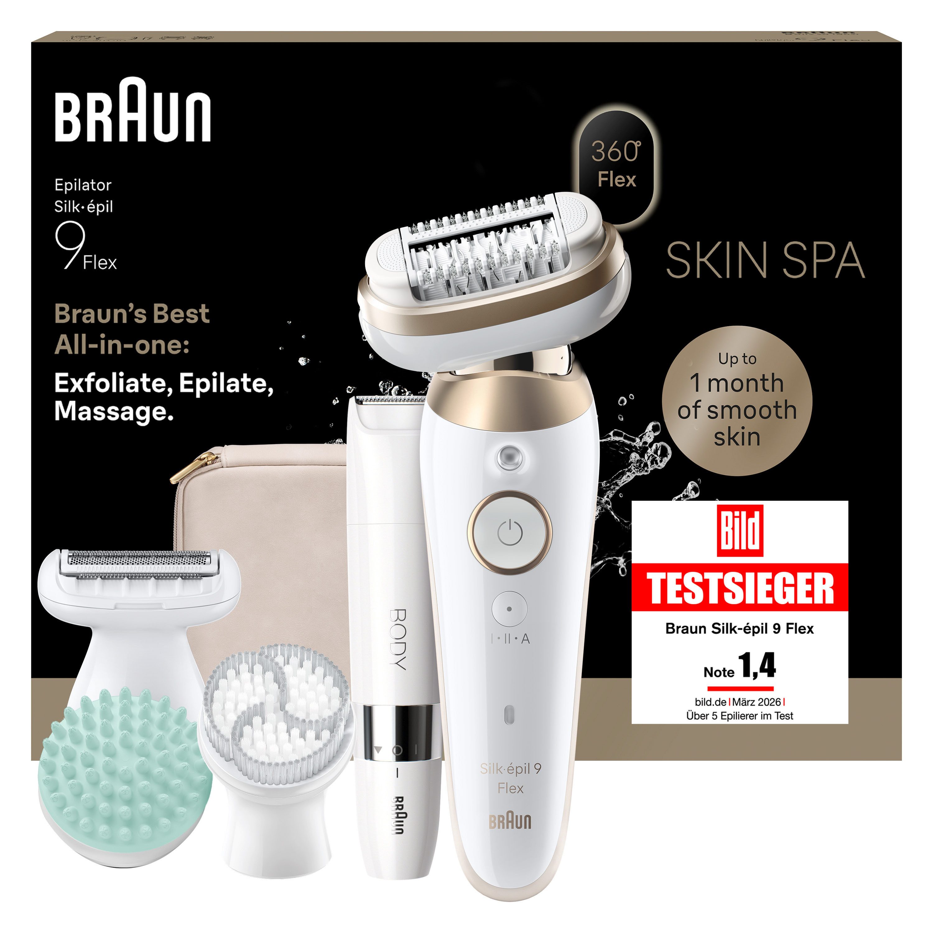 Braun Epilierer Silk-épil Flex SkinSpa 9 SES9-481 3D (Modell 2026) 9-681 (Modell 2025), All-In-One Set, FaceSpa-Epilierer & Mini-Rasierer für das Gesicht