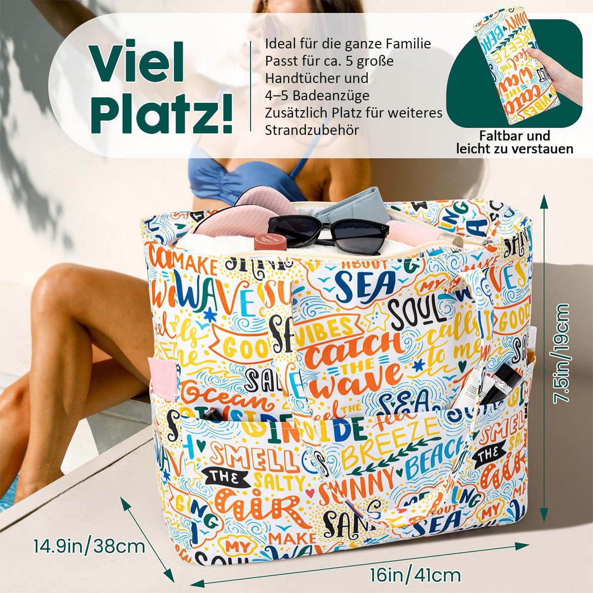 RWEUOQ Strandtasche Strandtasche XXL mit Reißverschluss günstig online kaufen