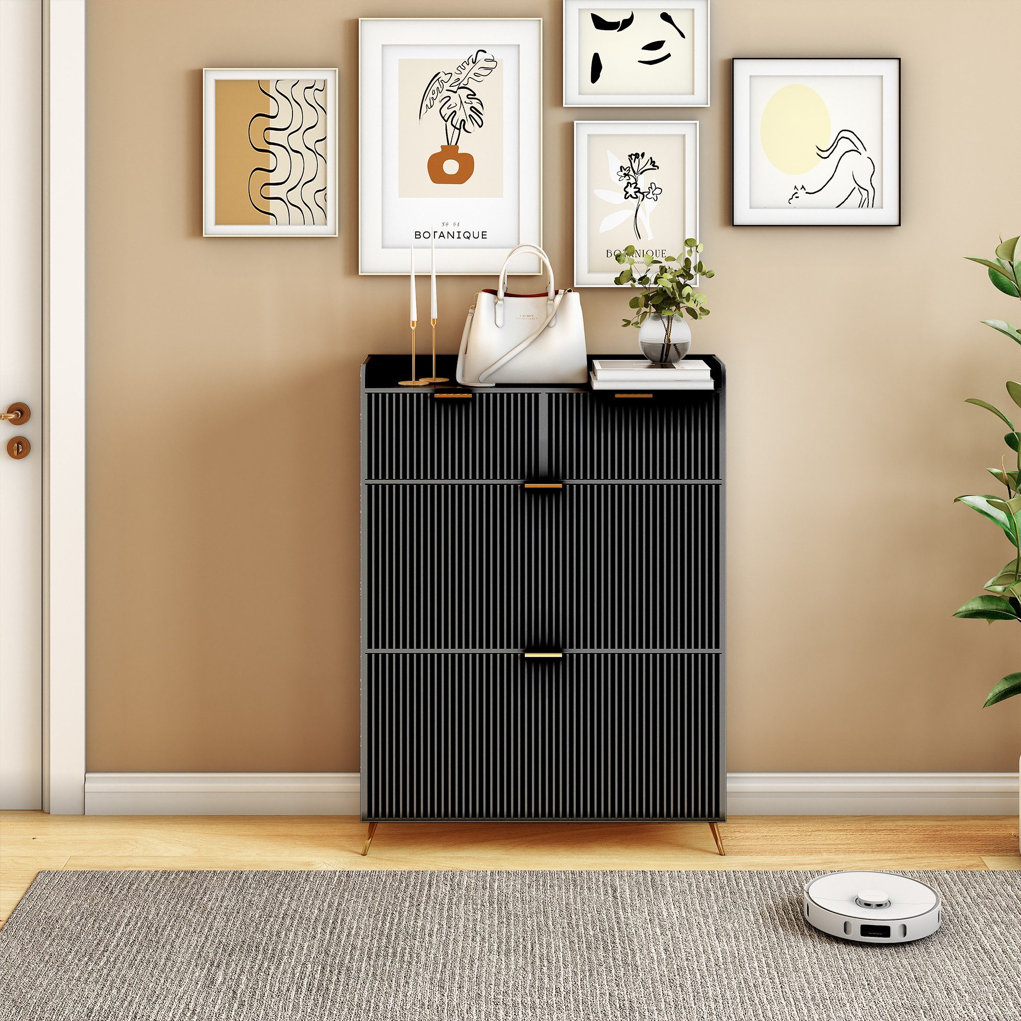 PXloue Schuhschrank Schuhschrank mit zwei Schubladen und zwei Klappen – Bild 2 von 5