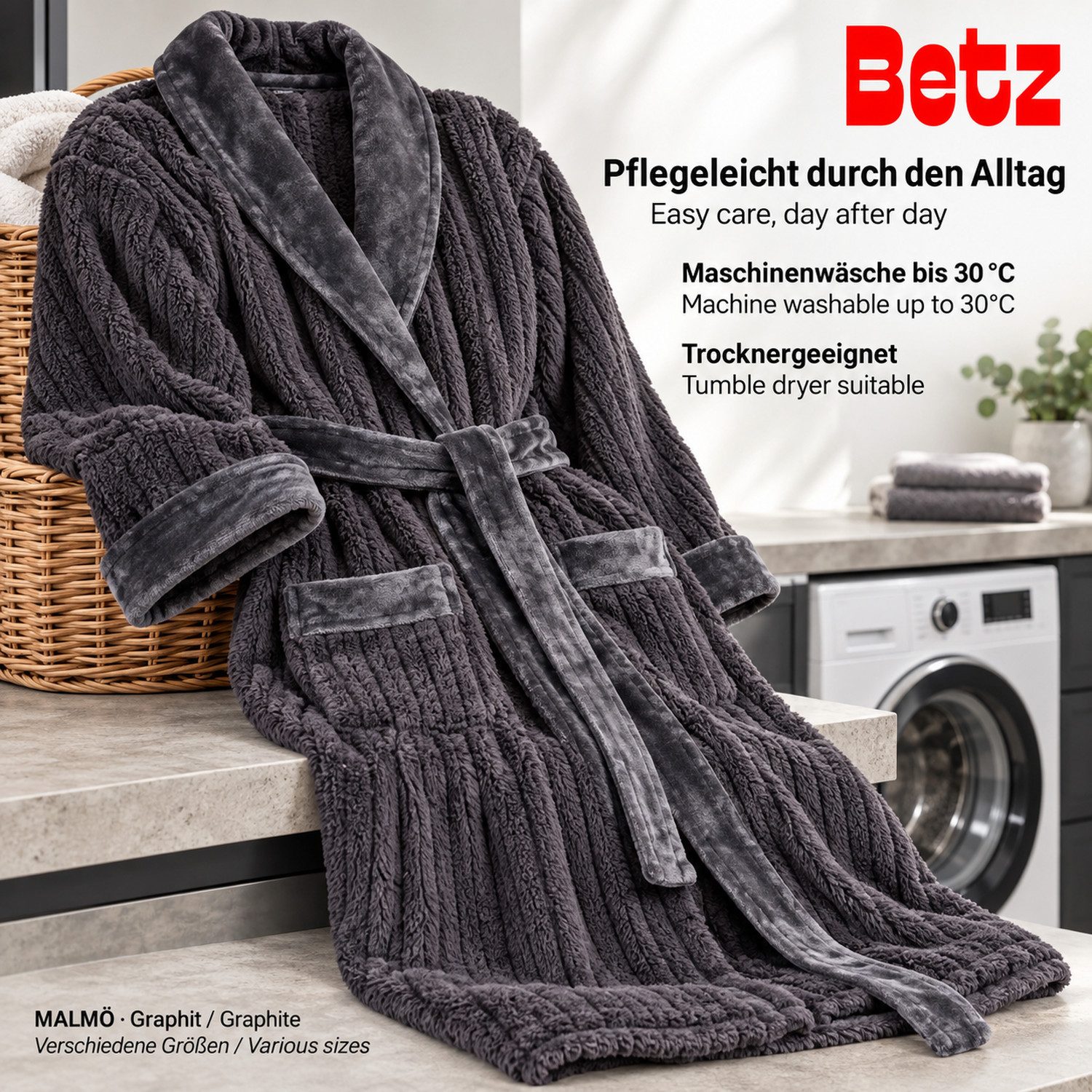 Betz Bademantel Microfaser mit Schalkragen - MALMÖ - für Herren und Damen, Gürtel – Bild 5 von 5