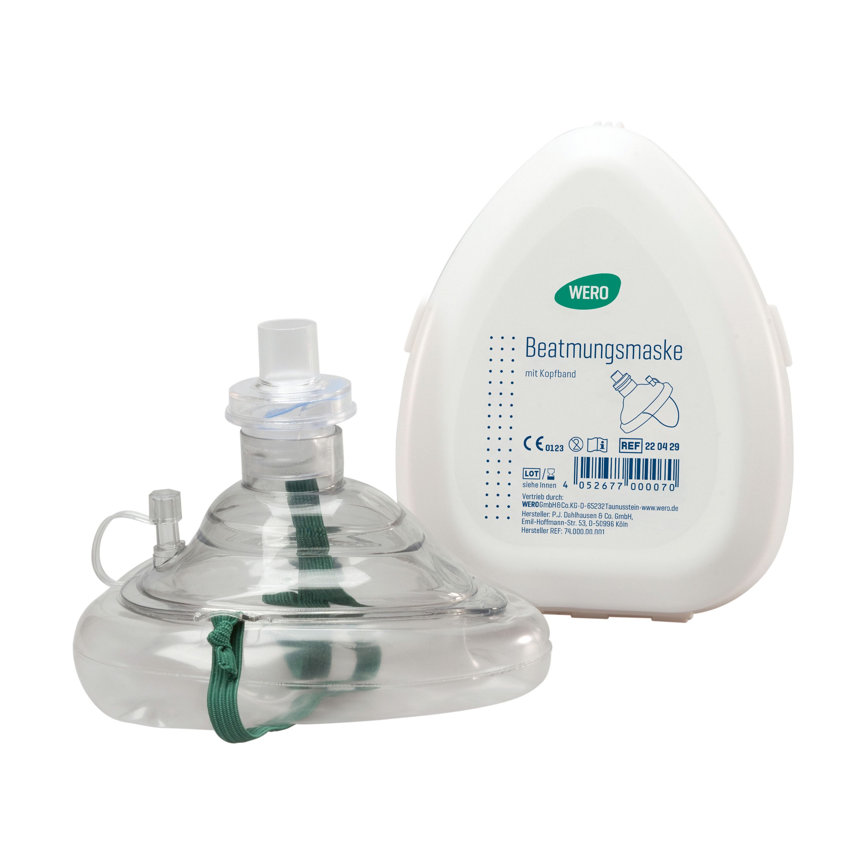 WERO Erste-Hilfe-Set Beatmungsmaske inkl. Einwegventil, Kopfband und O2 Anschluss