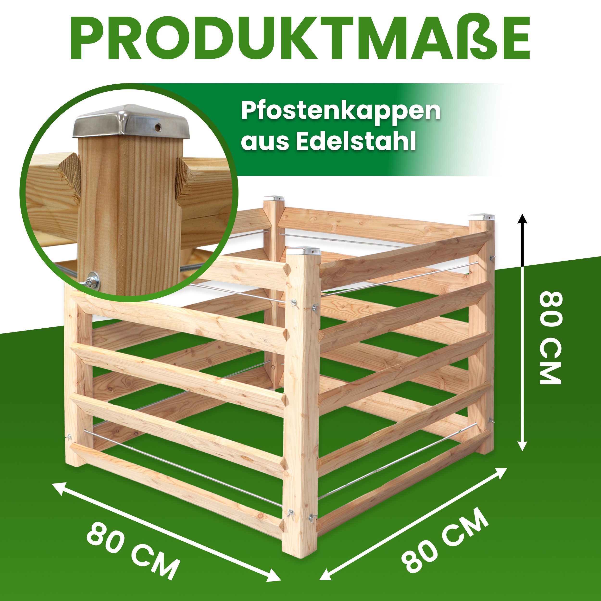 Gartenwelt Riegelsberger Komposter Moderner Komposter Lärchenholz Massivholz Steckkomposter, BxTxH: 80x80x80 cm