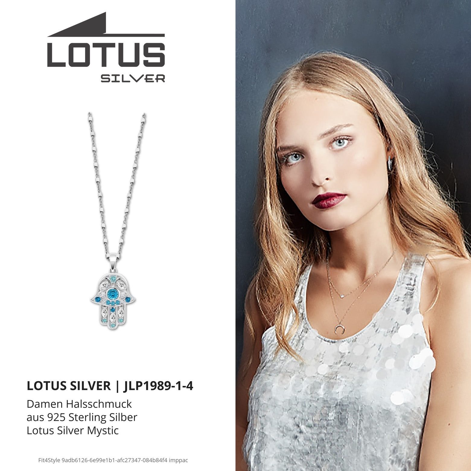 LOTUS SILVER Silberkette LOTUS Silver Halskette Hand der Fatima (Halskette), Halskette Hand der Fatima 42cm, 925 Sterling Silber, Farbe:silber,blau – Bild 3 von 3