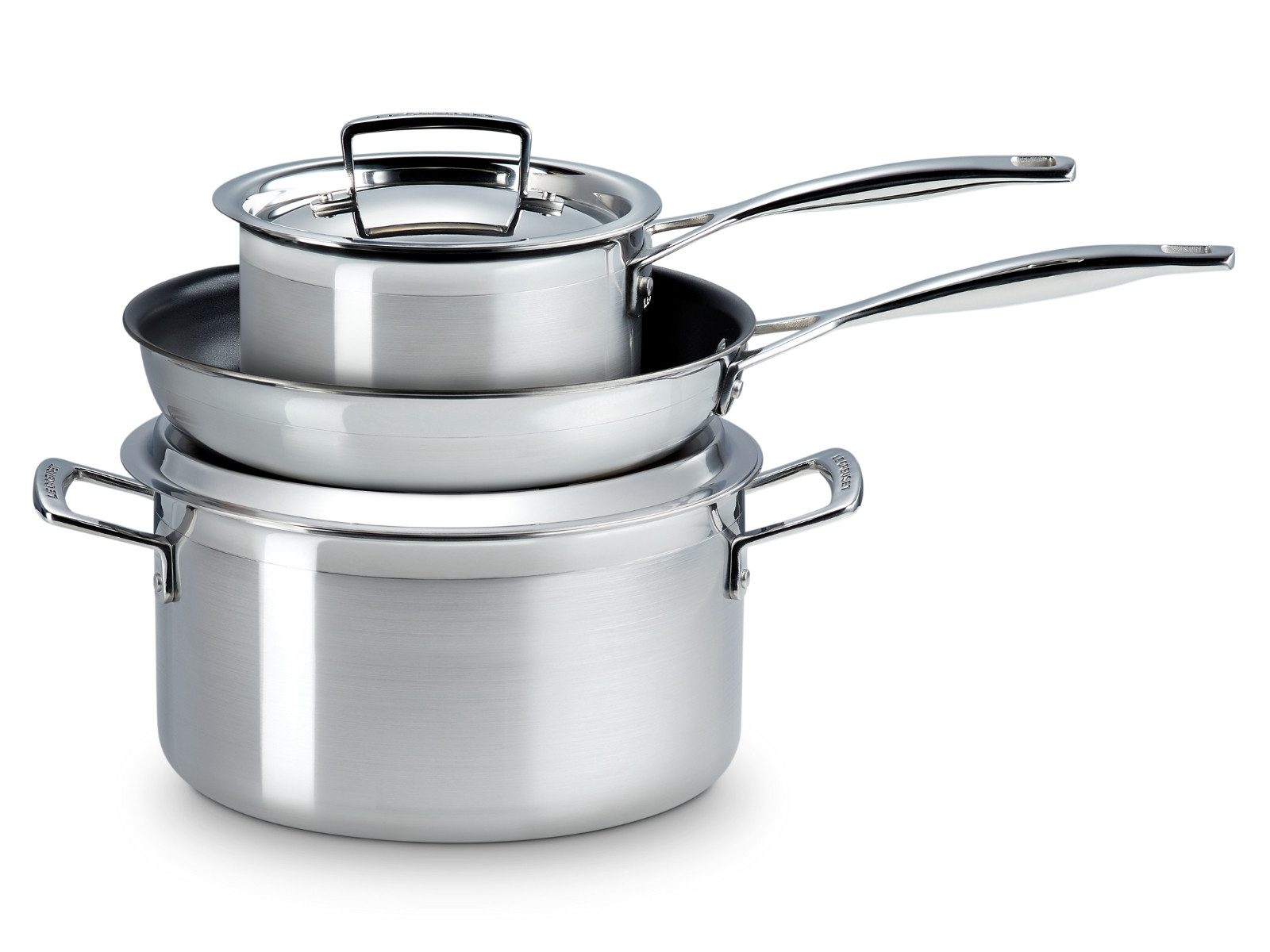 LE CREUSET Topf-Set 3-ply Kochgeschirr-Set 3tlg, Edelstahl-Mehrschicht