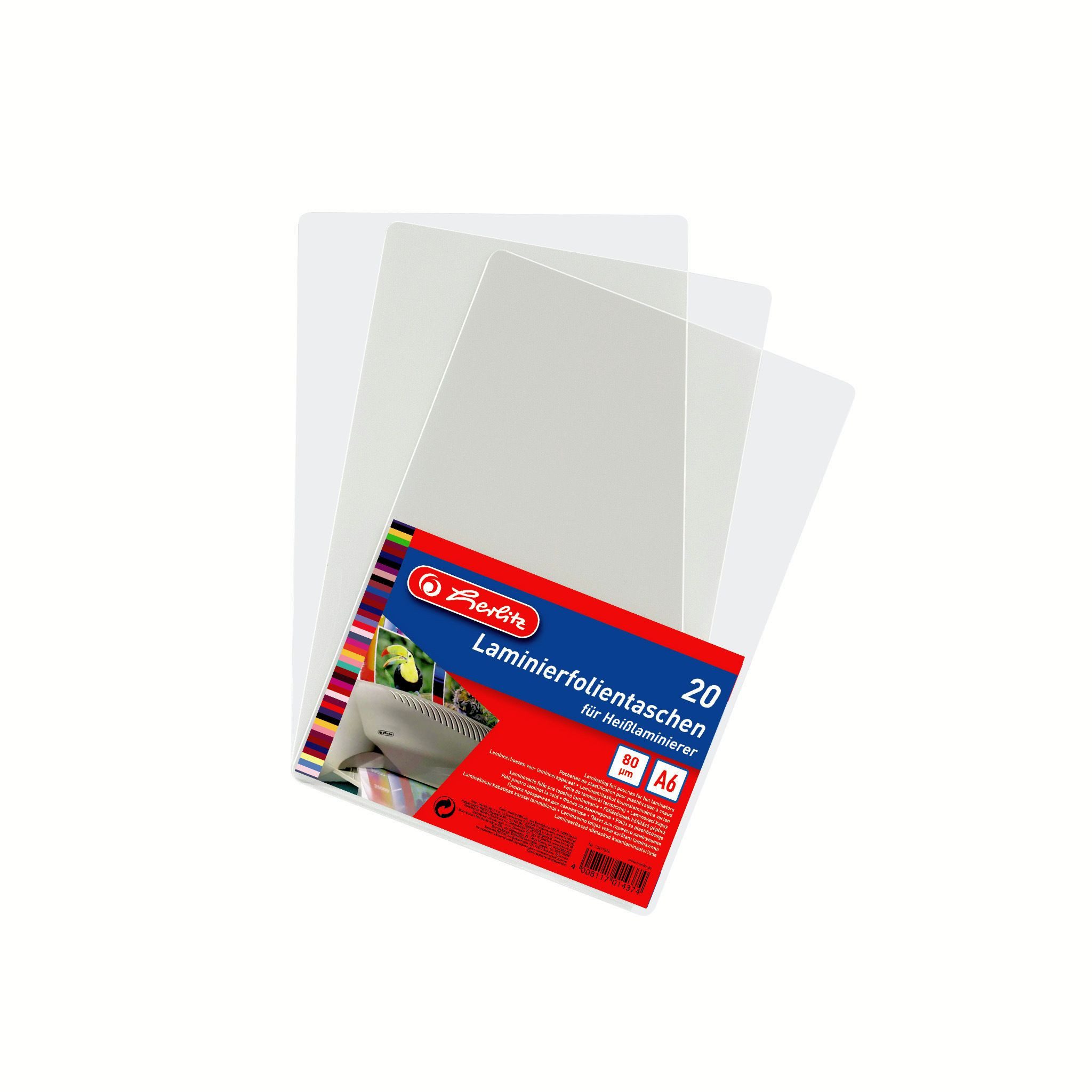 Herlitz Collegeblock Herlitz Laminierfolientasche A6 20er für Heißlaminierer