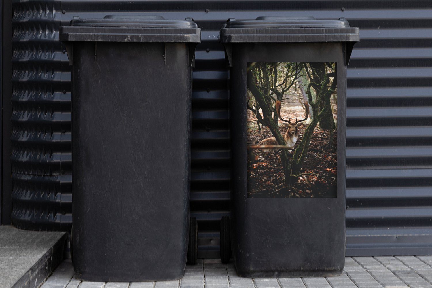 MuchoWow Wandsticker Hirsche - Wälder Container, Geweihe - Mülleimer-aufkleber, St), Abfalbehälter (1 Mülltonne, Sticker