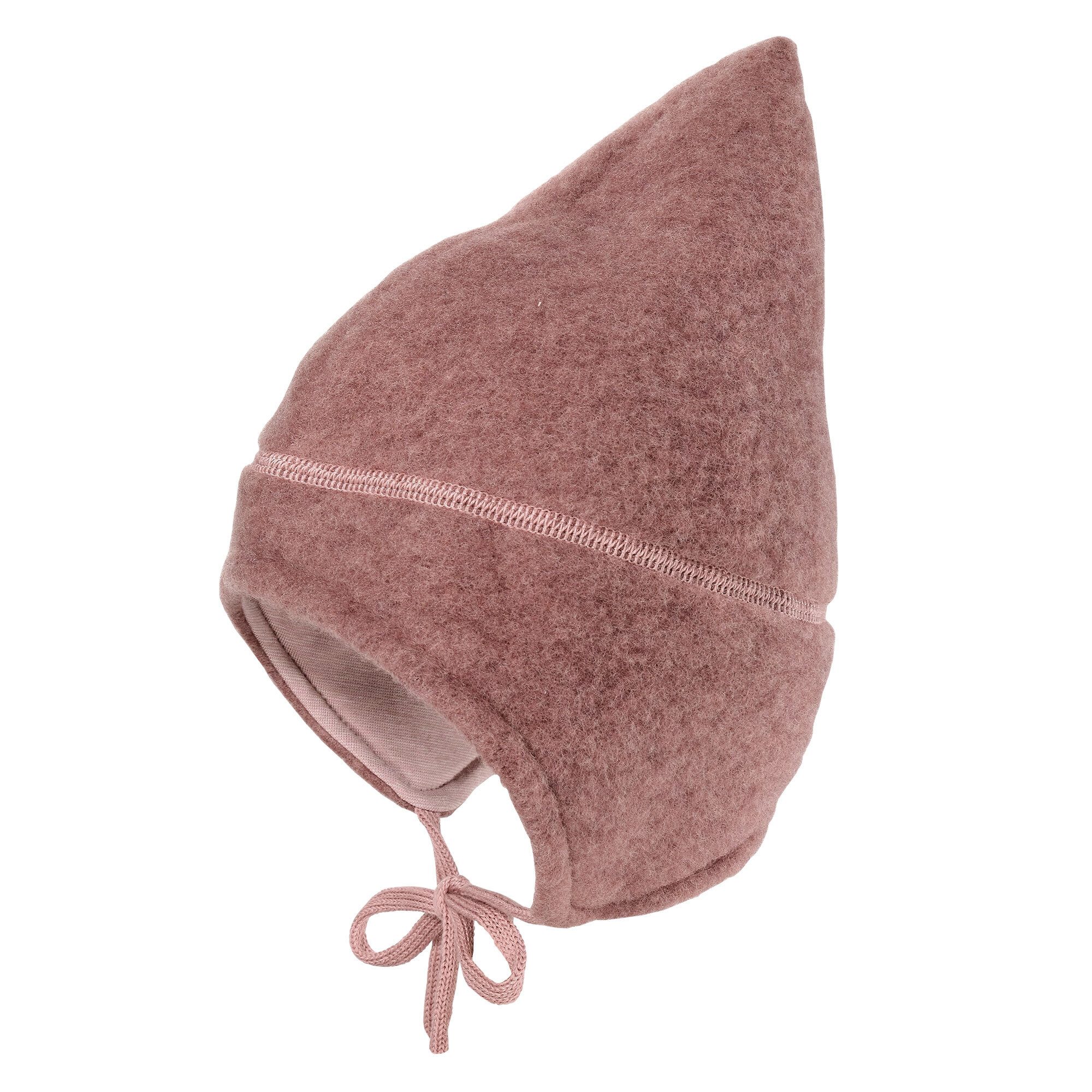 Fleecemütze GOTS MINI-Mütze, Wollfleece Spitze, Jerseyfutter, Bindeband