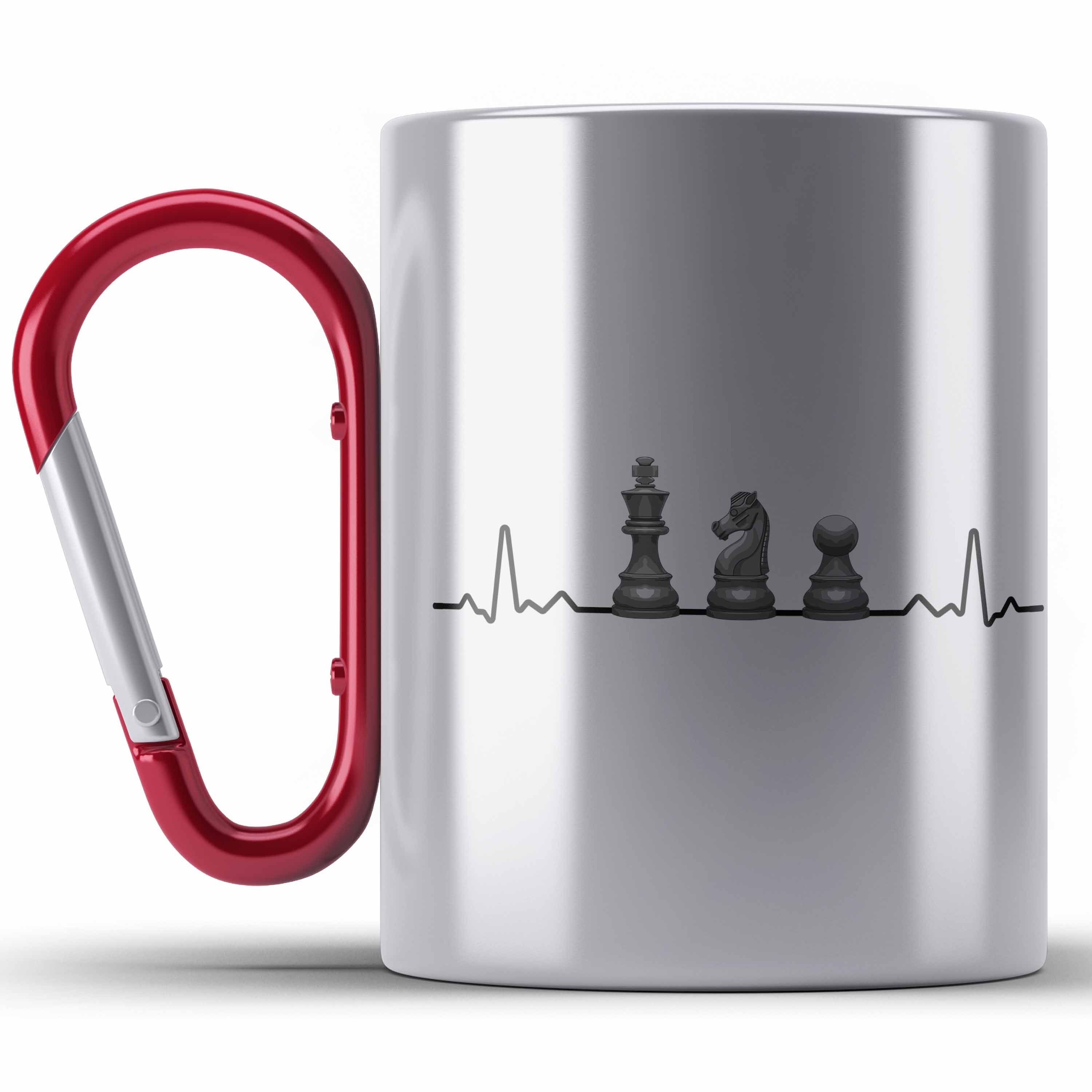 Trendation Thermotasse Schach Geschenk Schachspieler Geschenkidee Edelstahl Tasse mit Schachf Rot | Teetassen